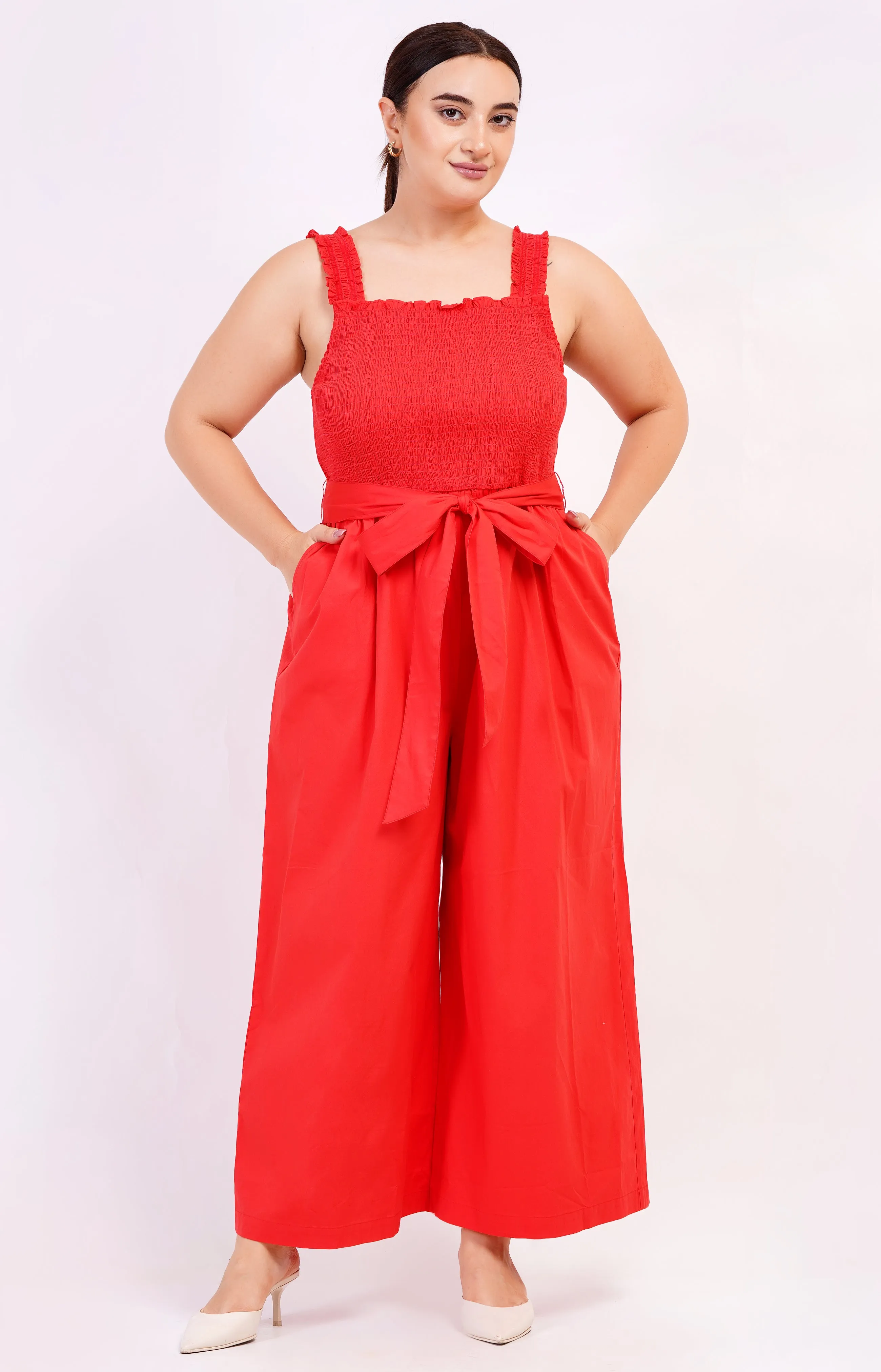 Janet Cropped Jumpsuit Poppy Red sold by Leota