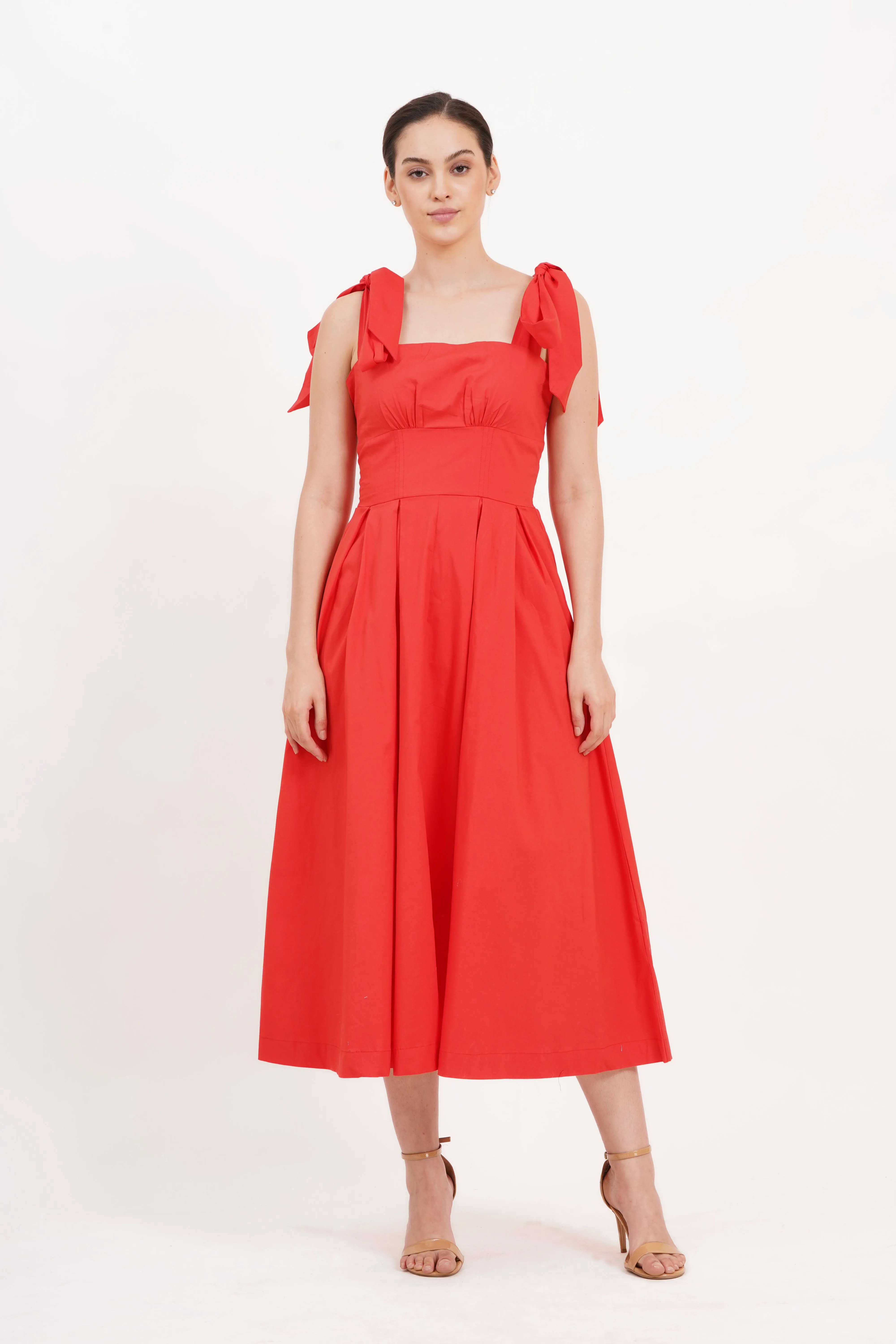 Penelope Bow Dress Poppy Red sold by Leota