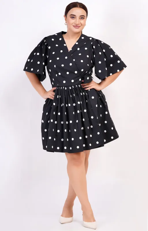 Alena Mini Wrap Dress Small Polka Black White sold by Leota