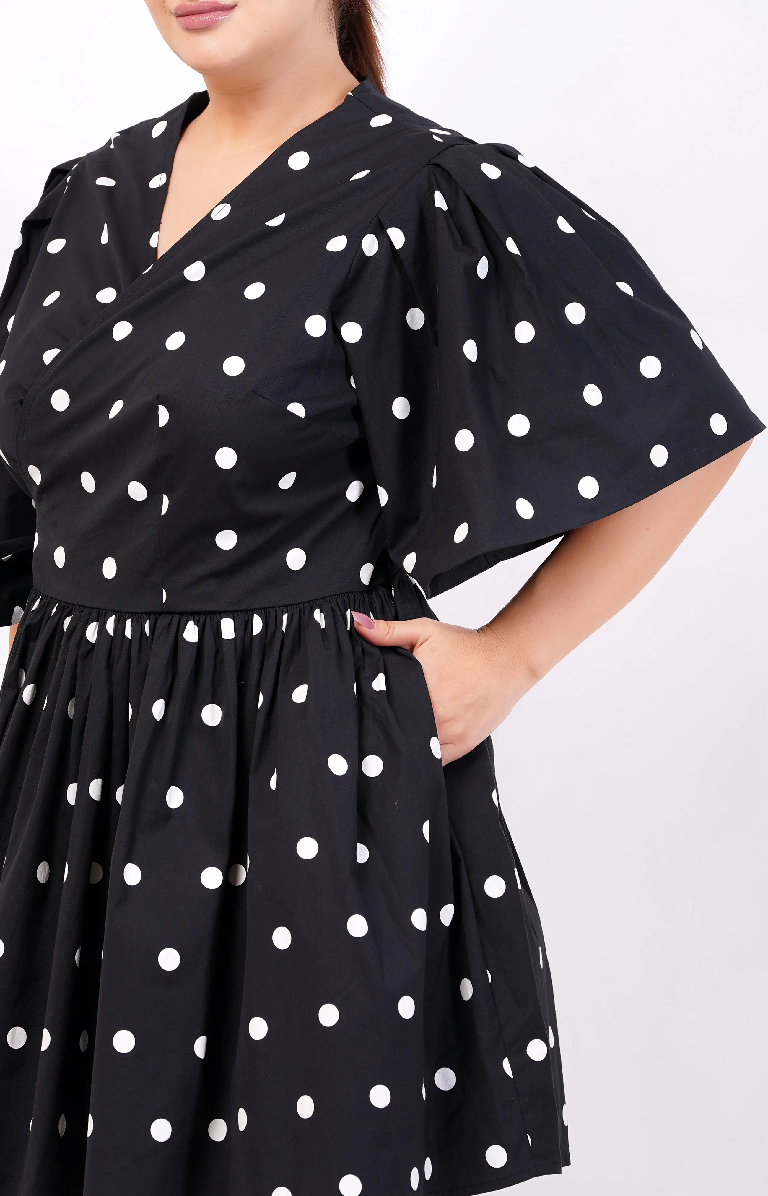 Alena Mini Wrap Dress Small Polka Black White sold by Leota product image thumbnail 3