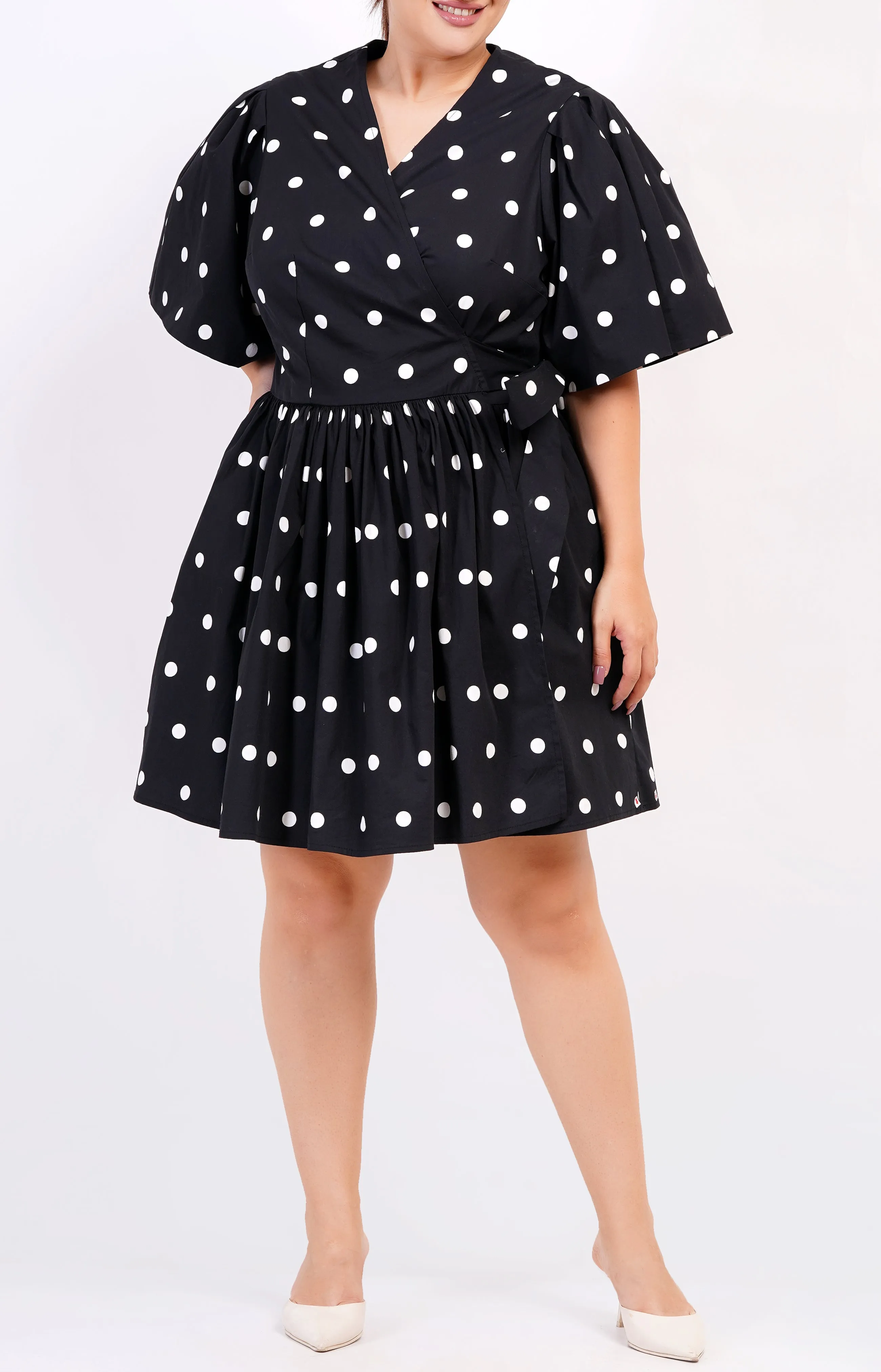 Alena Mini Wrap Dress Small Polka Black White sold by Leota product image thumbnail 4