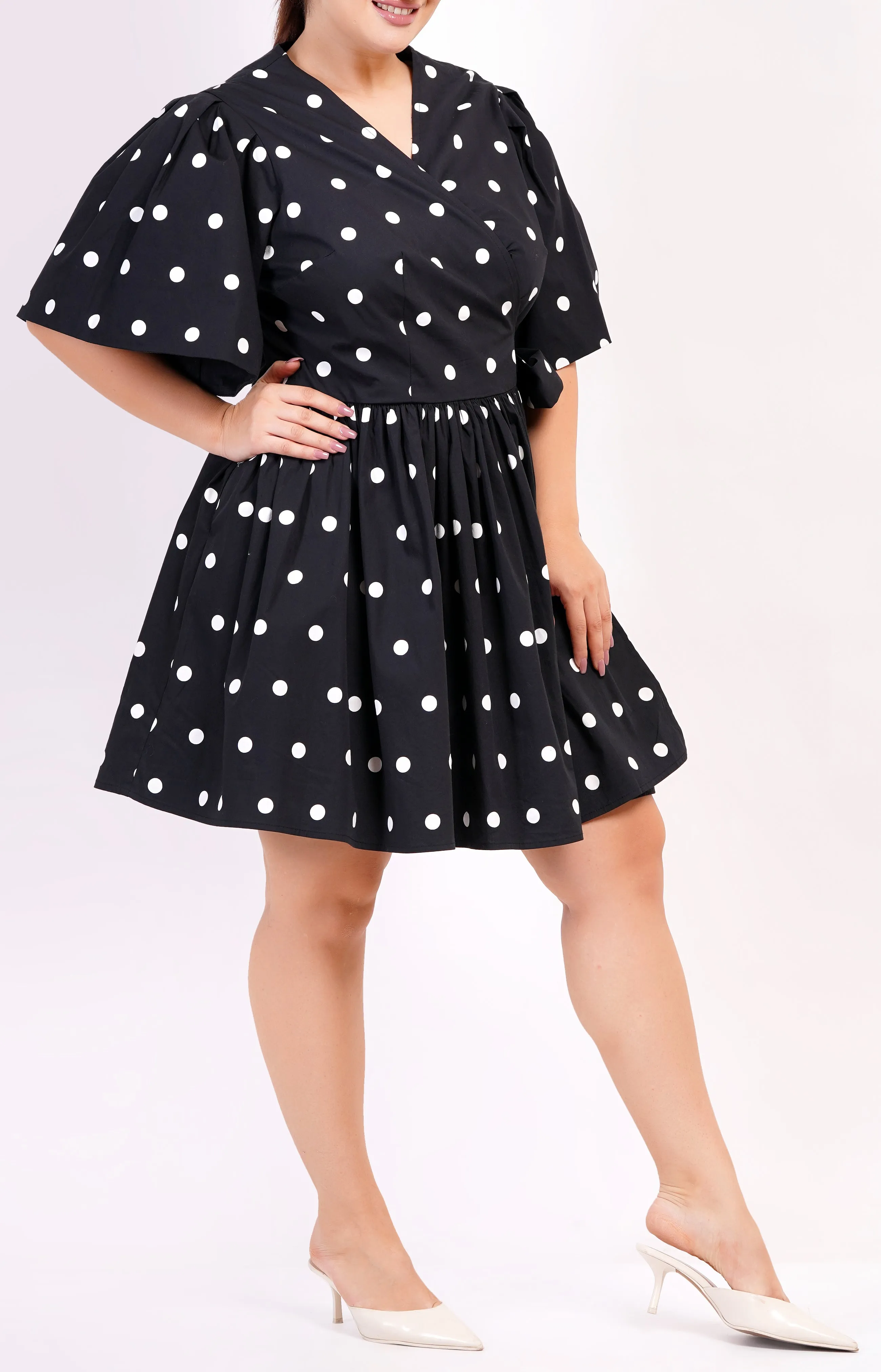 Alena Mini Wrap Dress Small Polka Black White sold by Leota product image thumbnail 5