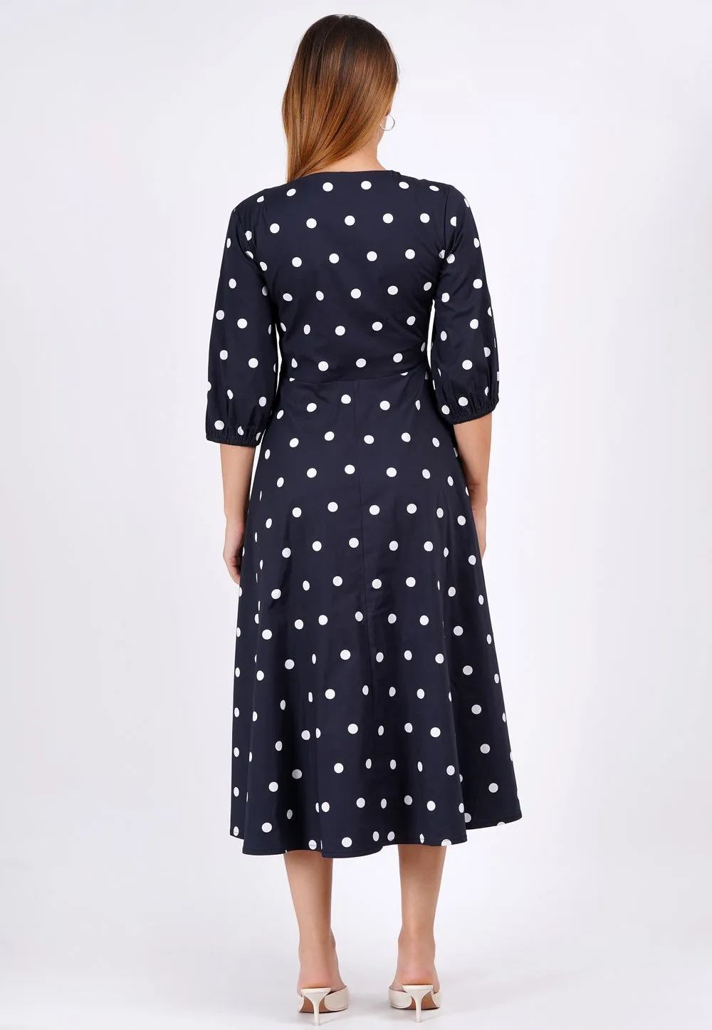 Adriana Tie-Front Midi Dress Small Polka Black White sold by Leota product image thumbnail 5