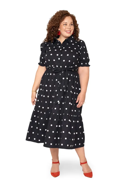 Octavia Puff Sleeve Shirt Dress Small Polka Black White sold by Leota