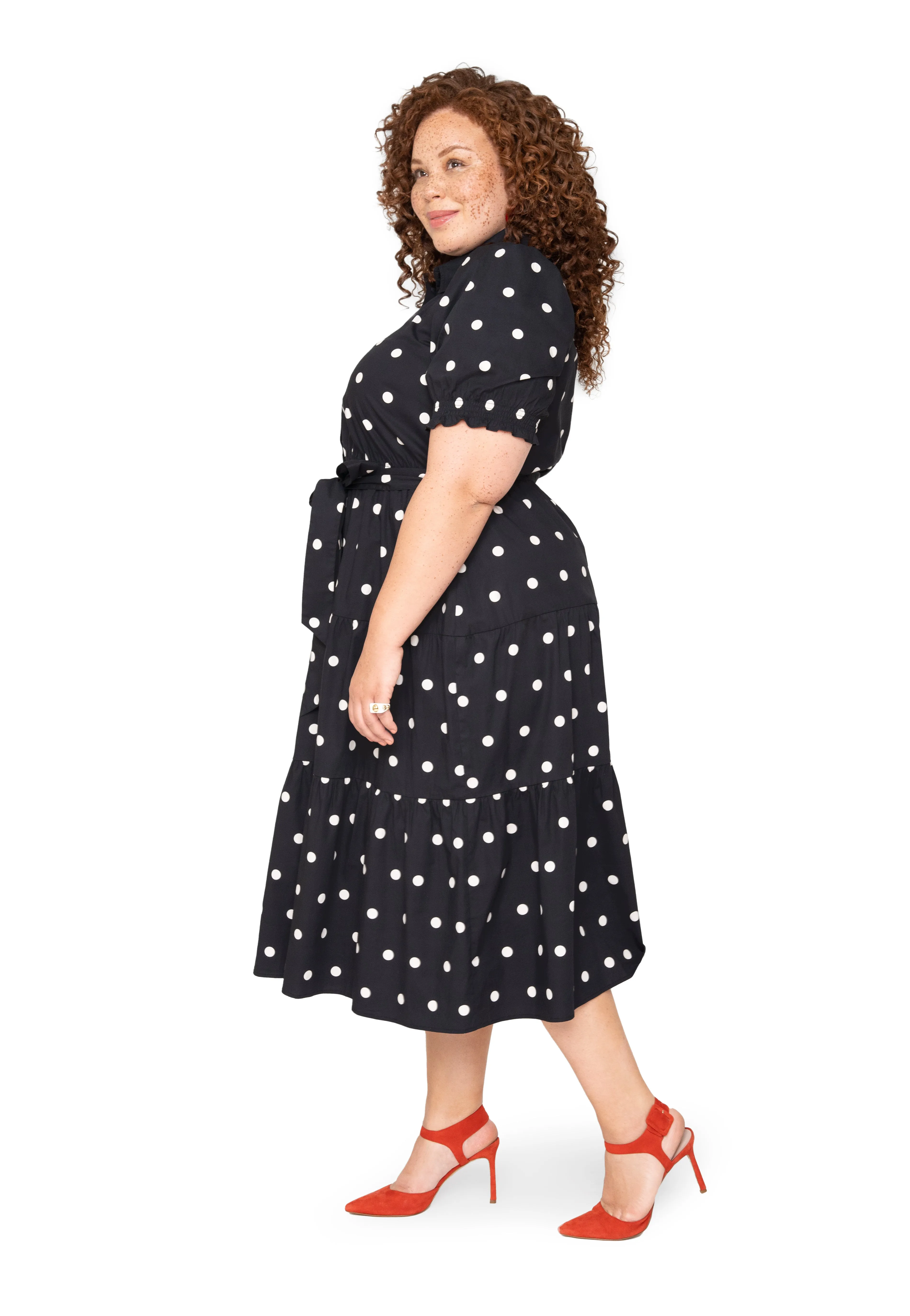 Octavia Puff Sleeve Shirt Dress Small Polka Black White sold by Leota product image thumbnail 2