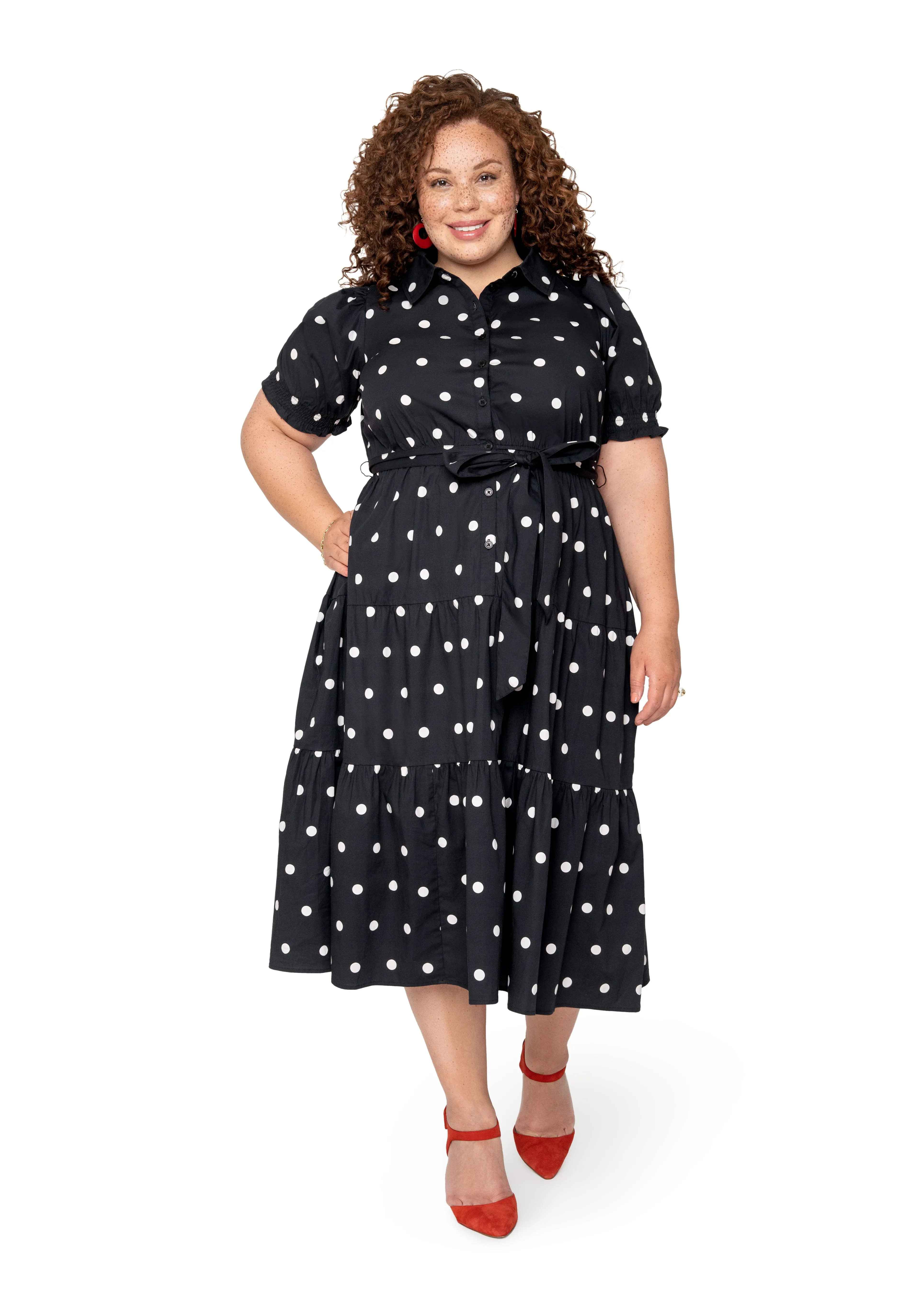 Octavia Puff Sleeve Shirt Dress Small Polka Black White sold by Leota product image thumbnail 3