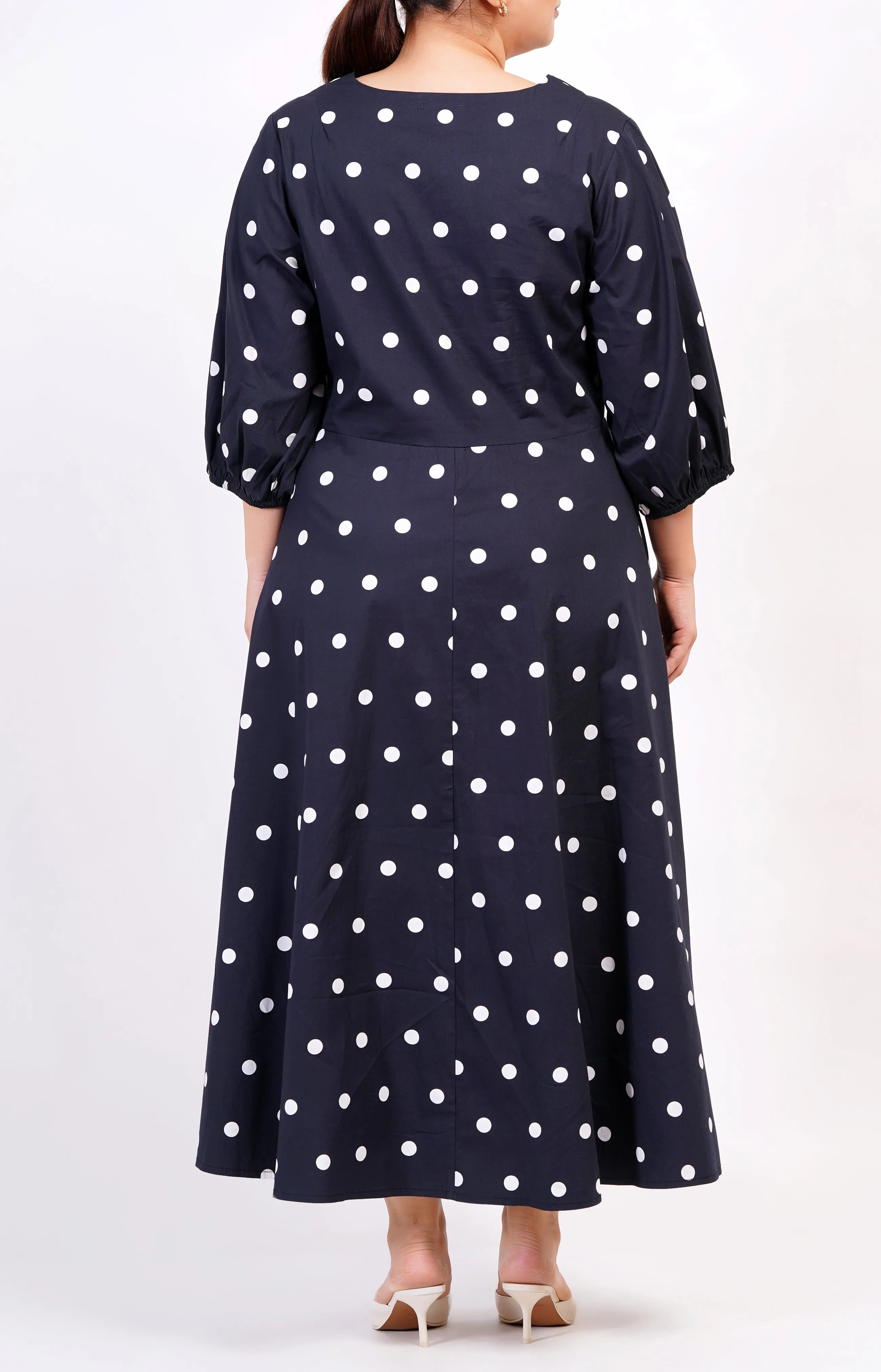 Adriana Tie-Front Midi Dress Small Polka Black White sold by Leota product image thumbnail 2