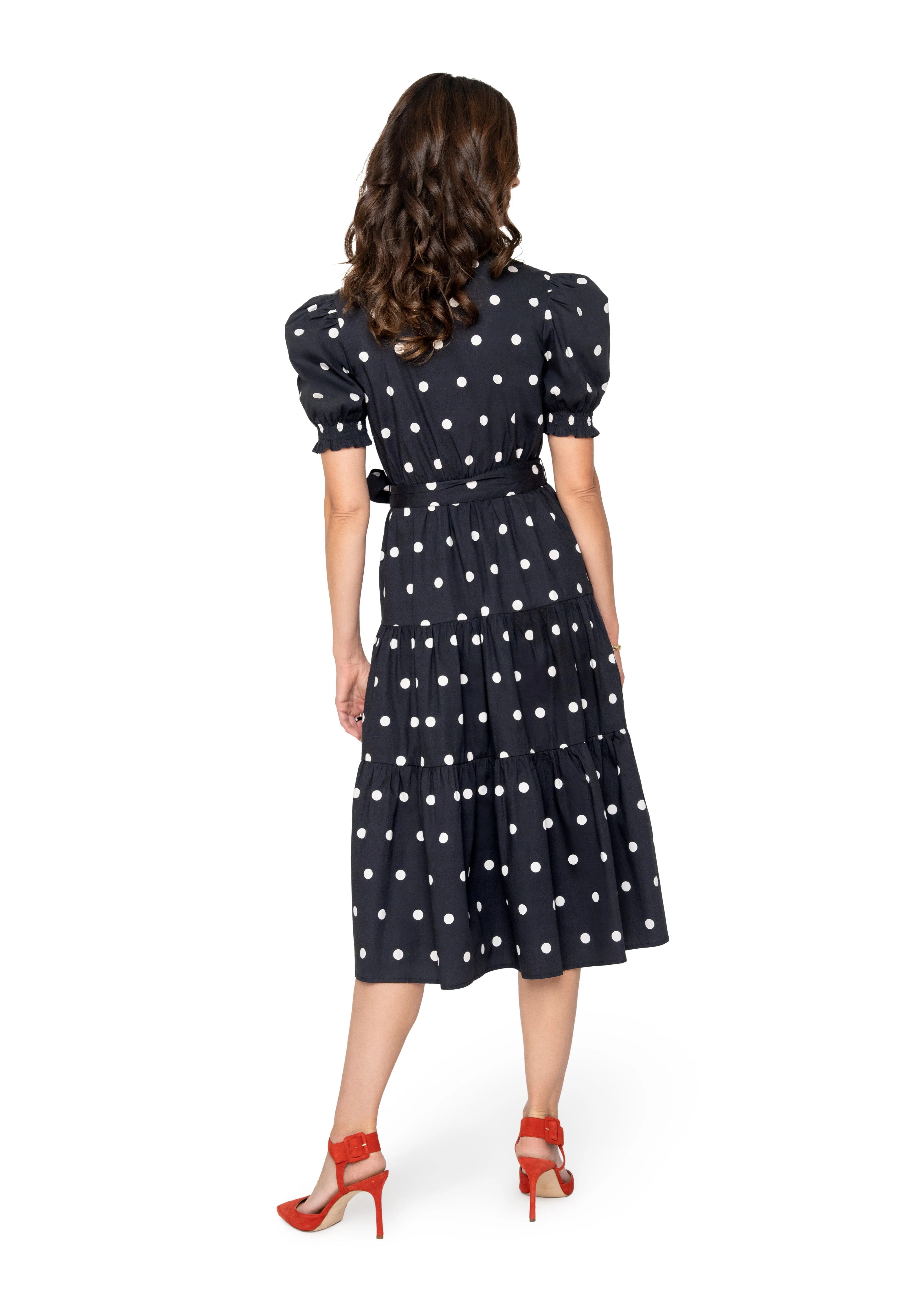 Octavia Puff Sleeve Shirt Dress Small Polka Black White sold by Leota product image thumbnail 4