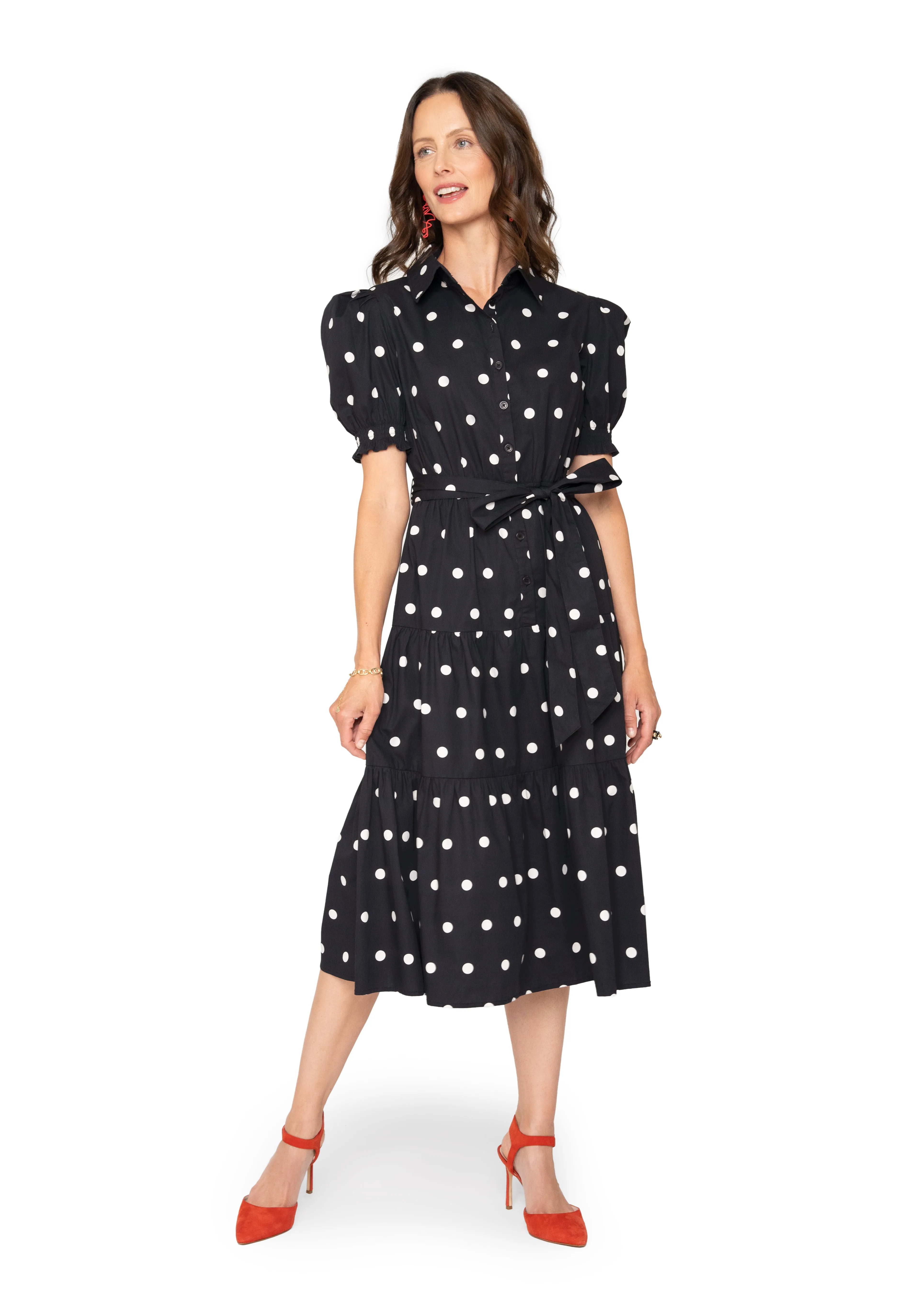 Octavia Puff Sleeve Shirt Dress Small Polka Black White sold by Leota product image thumbnail 2