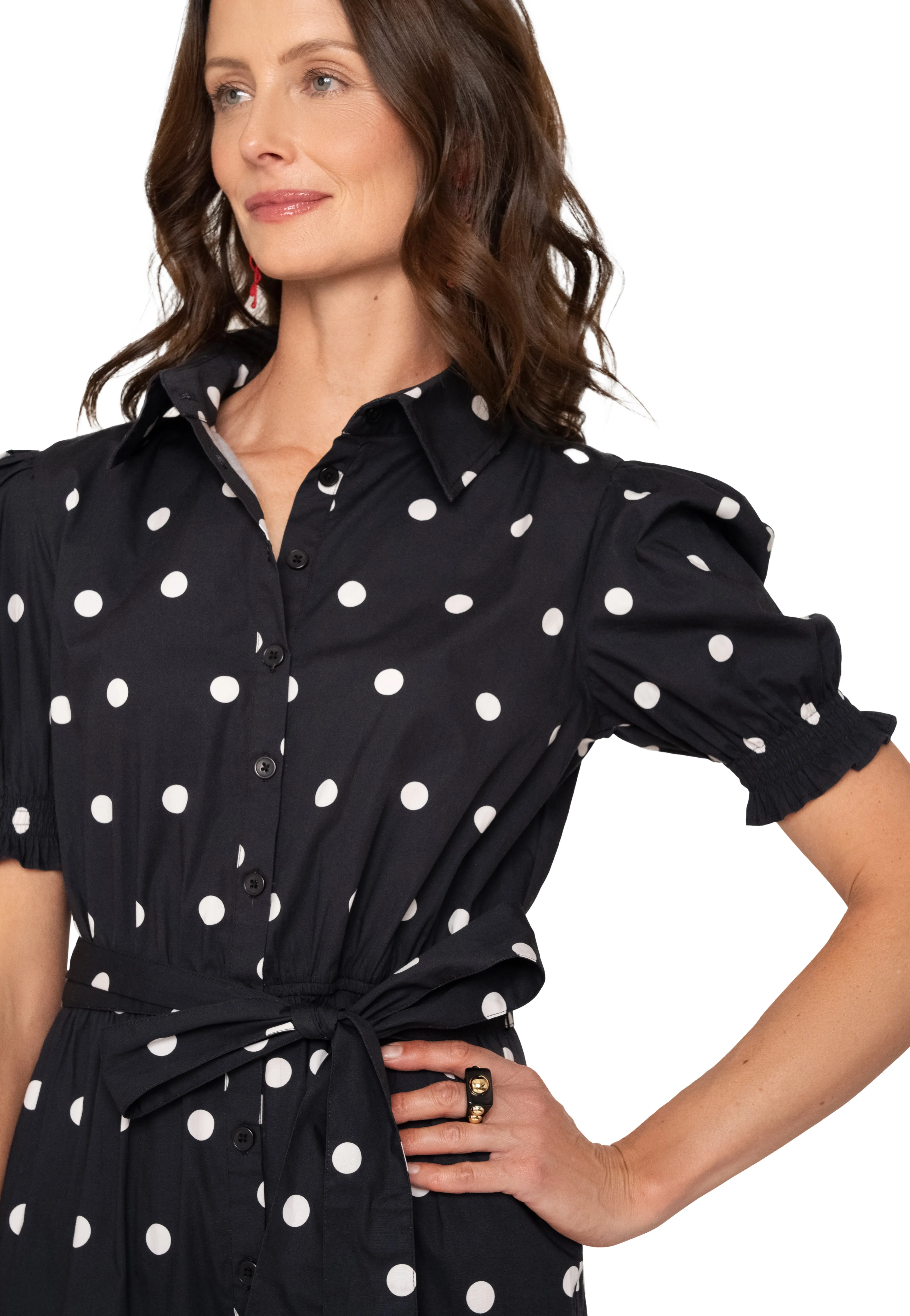 Octavia Puff Sleeve Shirt Dress Small Polka Black White sold by Leota product image thumbnail 5