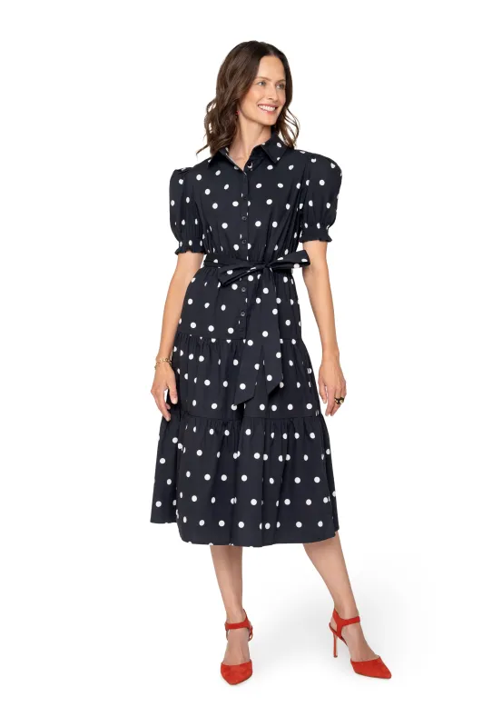 Octavia Puff Sleeve Shirt Dress Small Polka Black White sold by Leota