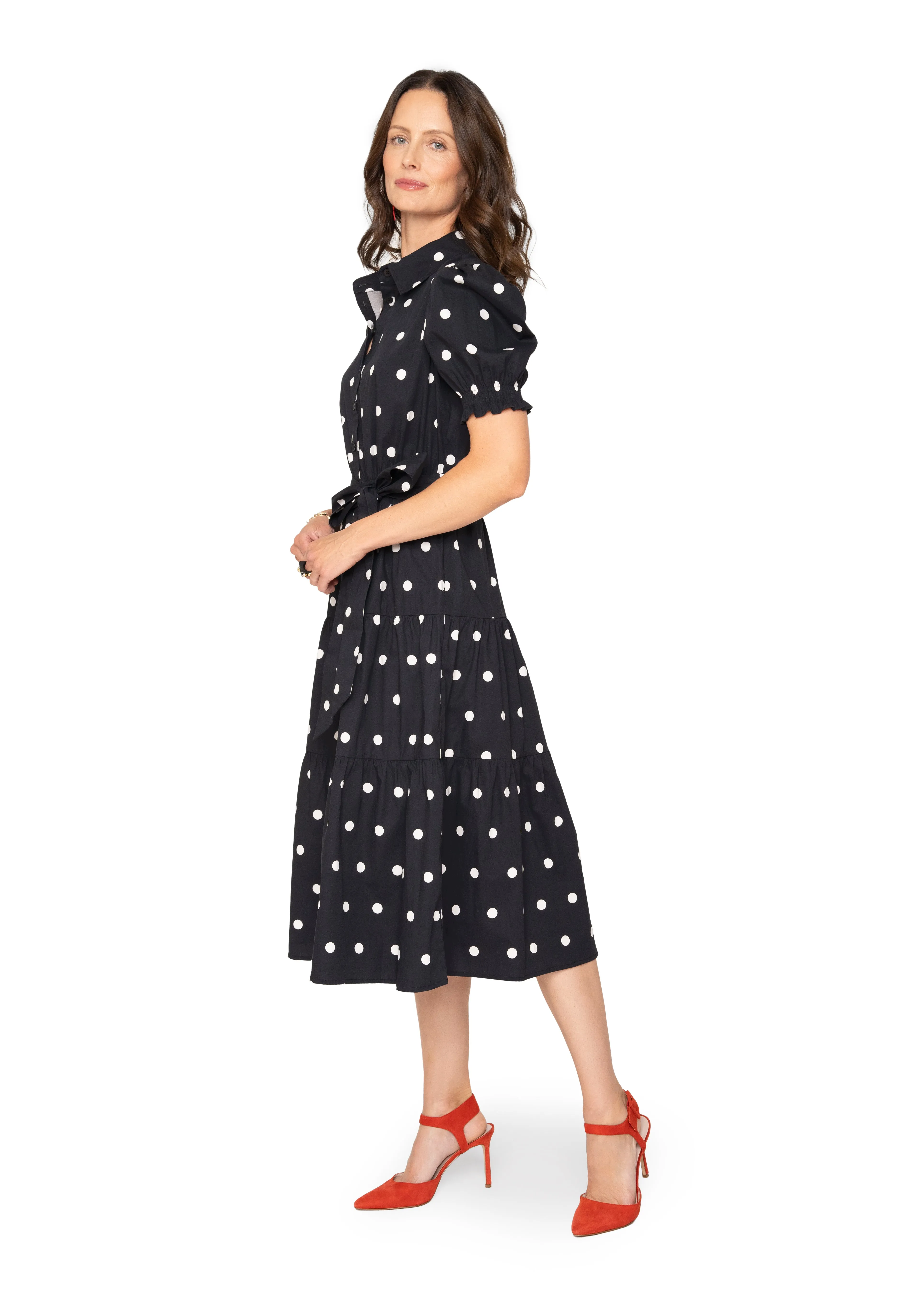 Octavia Puff Sleeve Shirt Dress Small Polka Black White sold by Leota product image thumbnail 3