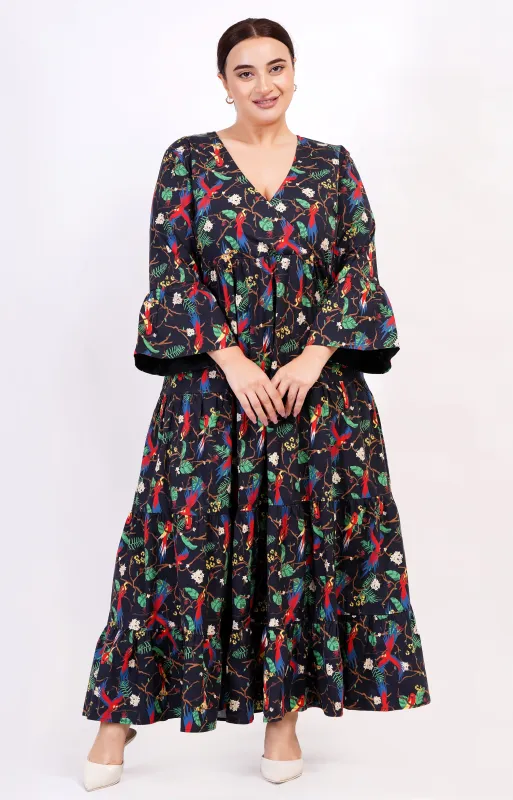 Sariah Poplin Maxi Dress Macaw Print sold by Leota