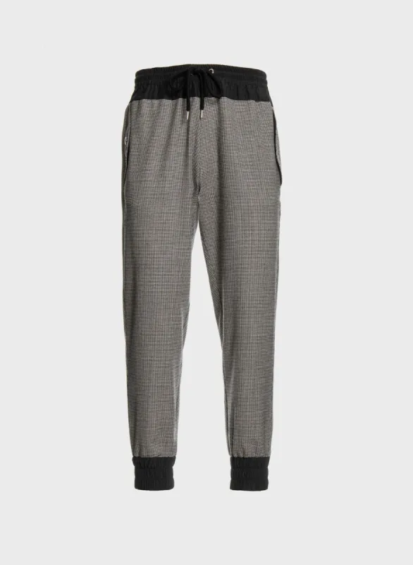 Comfy pant with nylon waste wool pied de poule sold by Les Hommes