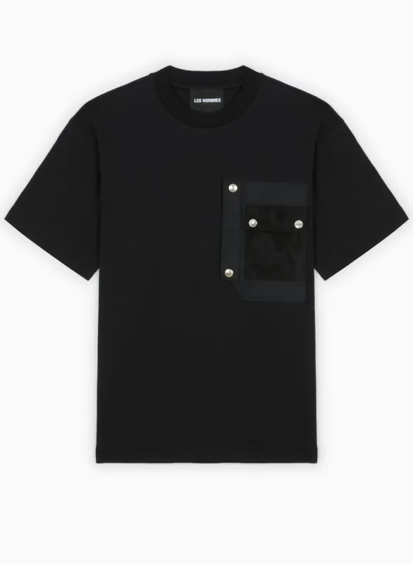 ROUND NECK T-SHIRT WITH POCKET MIXED FABRICS sold by Les Hommes