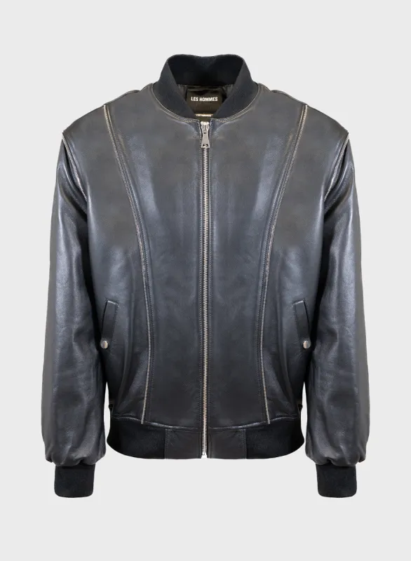 LEATHER JACKET WITH HALF ZIP DECORATION sold by Les Hommes