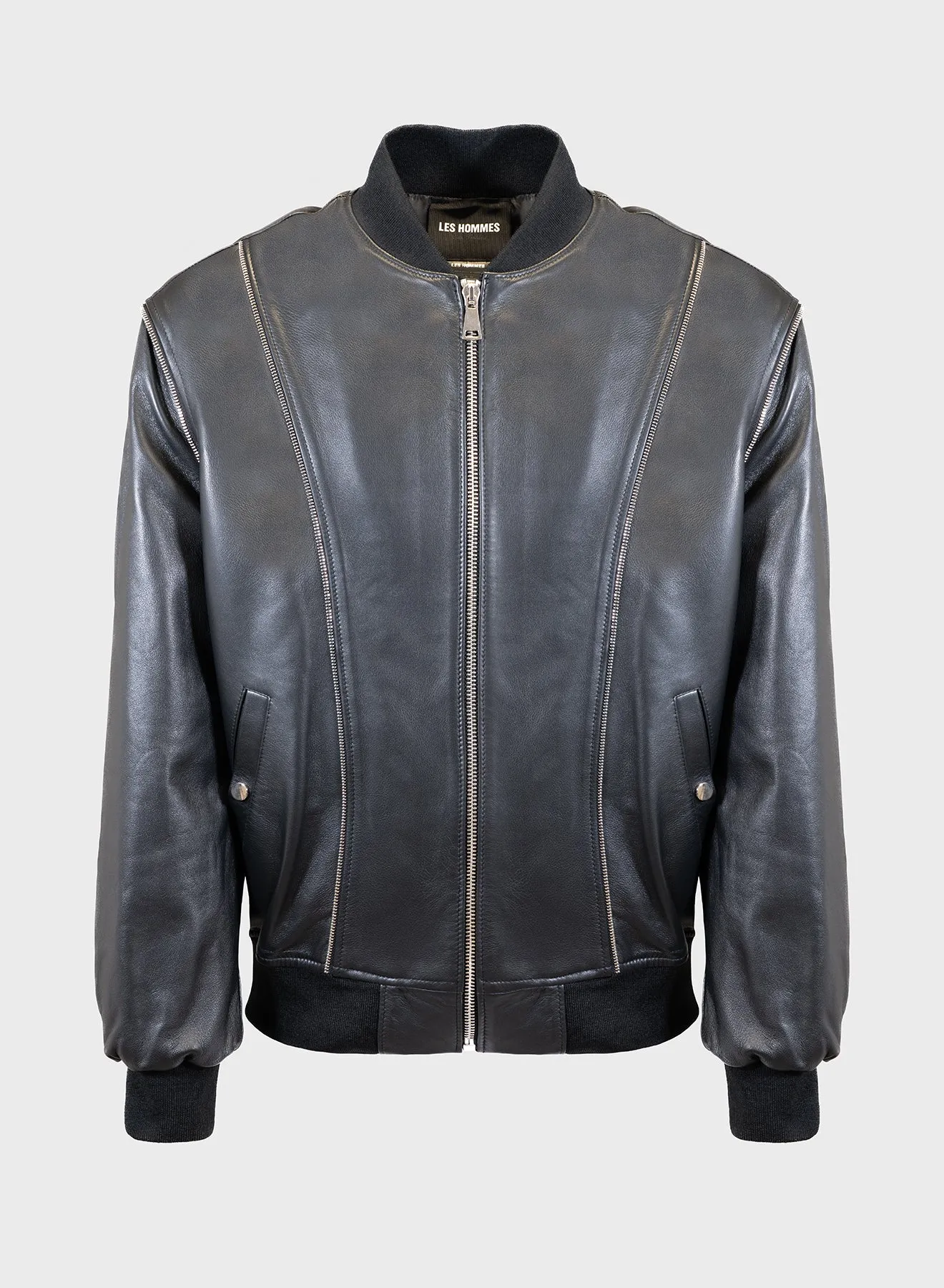 LEATHER JACKET WITH HALF ZIP DECORATION sold by Les Hommes