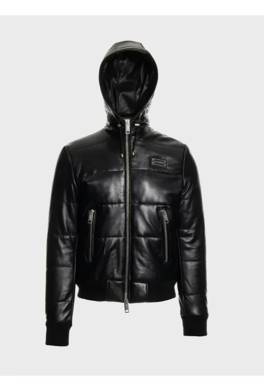 Leather puffy bomber sold by Les Hommes