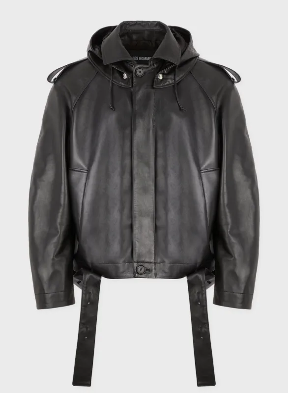 LEATHER CROPPED TRENCH sold by Les Hommes