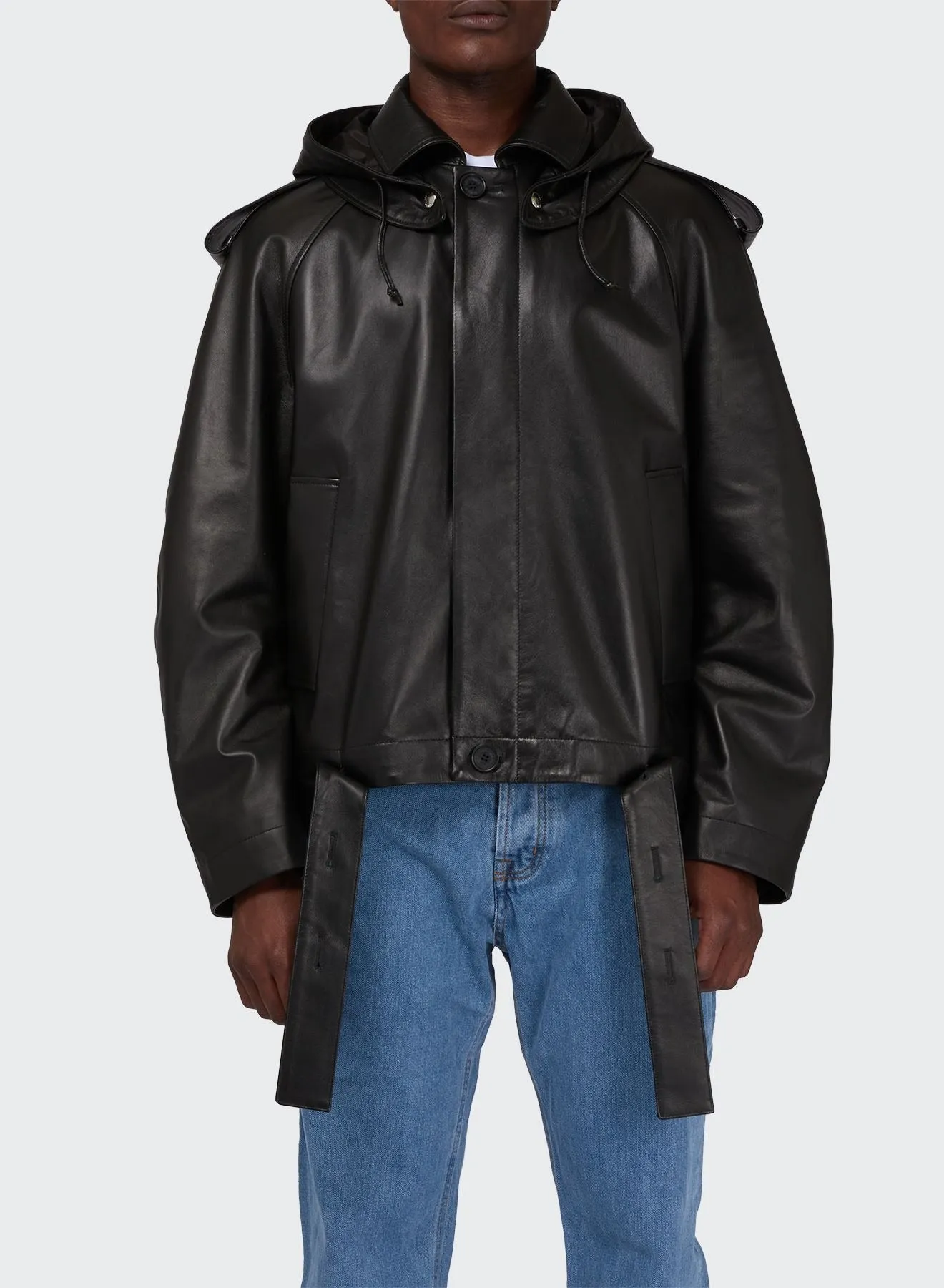 LEATHER CROPPED TRENCH sold by Les Hommes product image thumbnail 3