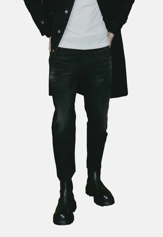 242L01056    BLACK DENIM STREATCH JEANS TEARS WASH 1 sold by Les Hommes