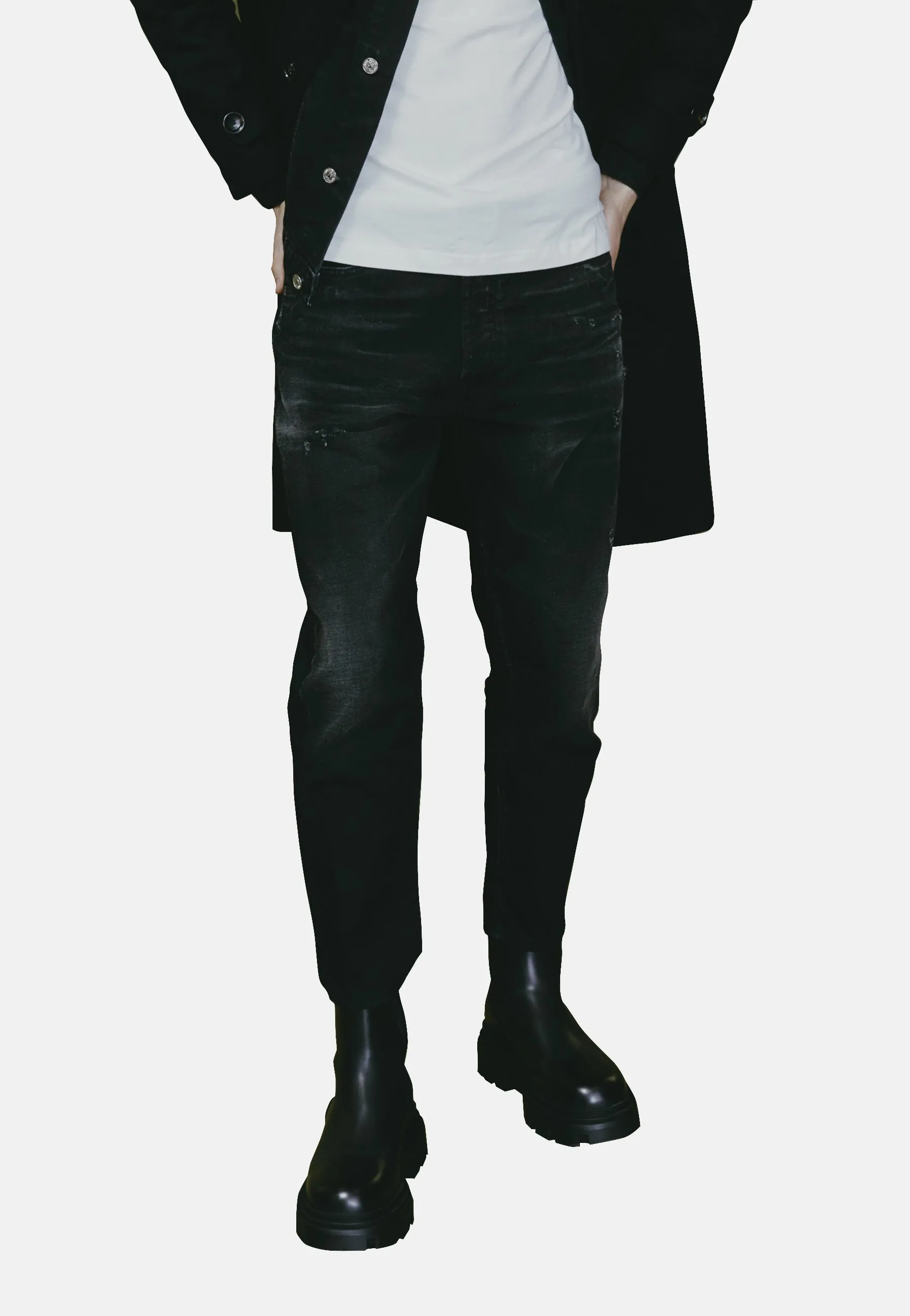 242L01056 BLACK DENIM STREATCH JEANS TEARS WASH 1 sold by Les Hommes