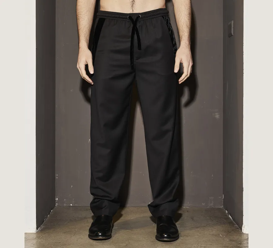 LHB2526011 Wool Wide Leg Pants Whit Velvet Detail sold by Les Hommes