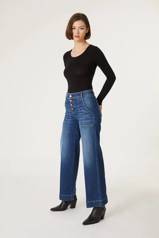 Camille Exposed Button Wide Leg sold by Level 99