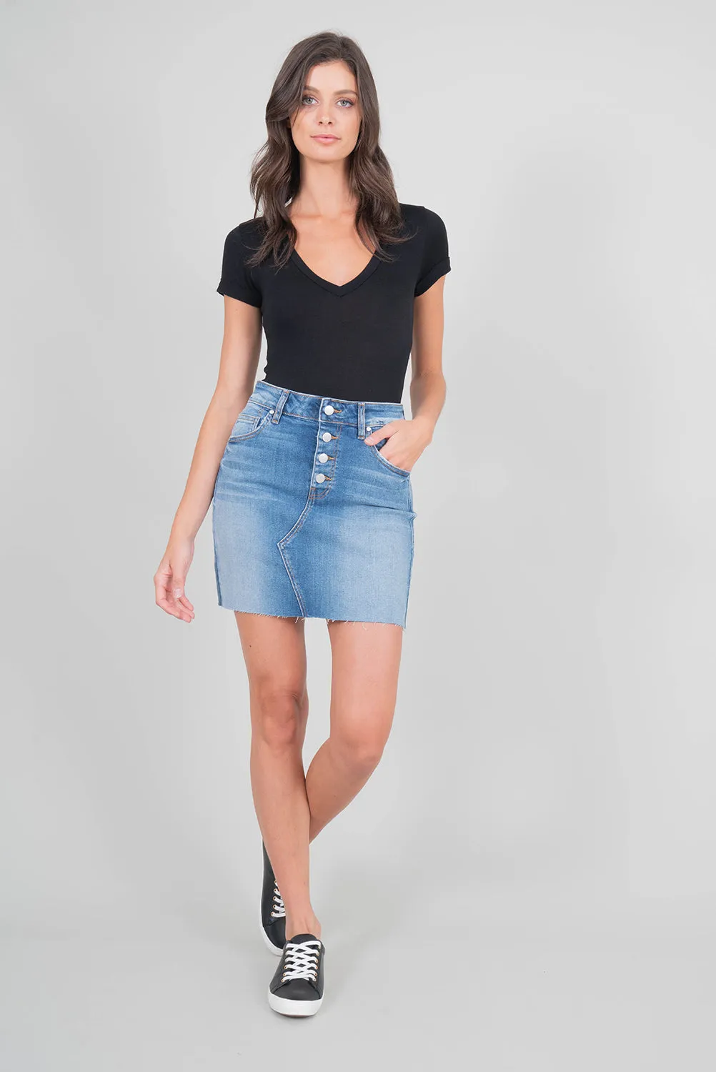 Lana Exposed Button Skirt sold by Level 99