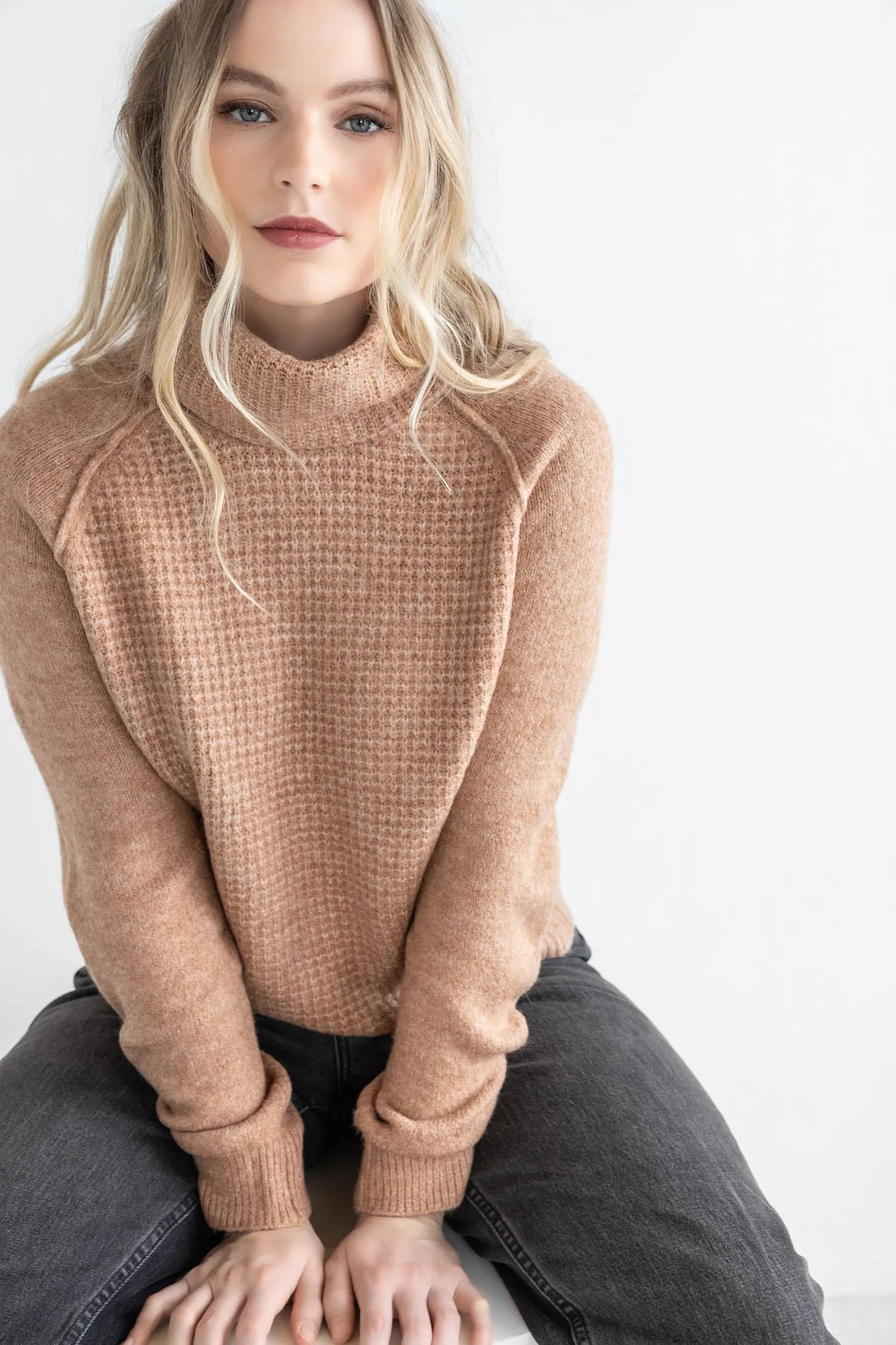 Waffle Stitch Turtleneck Sweater sold by Lilla P product image thumbnail 3