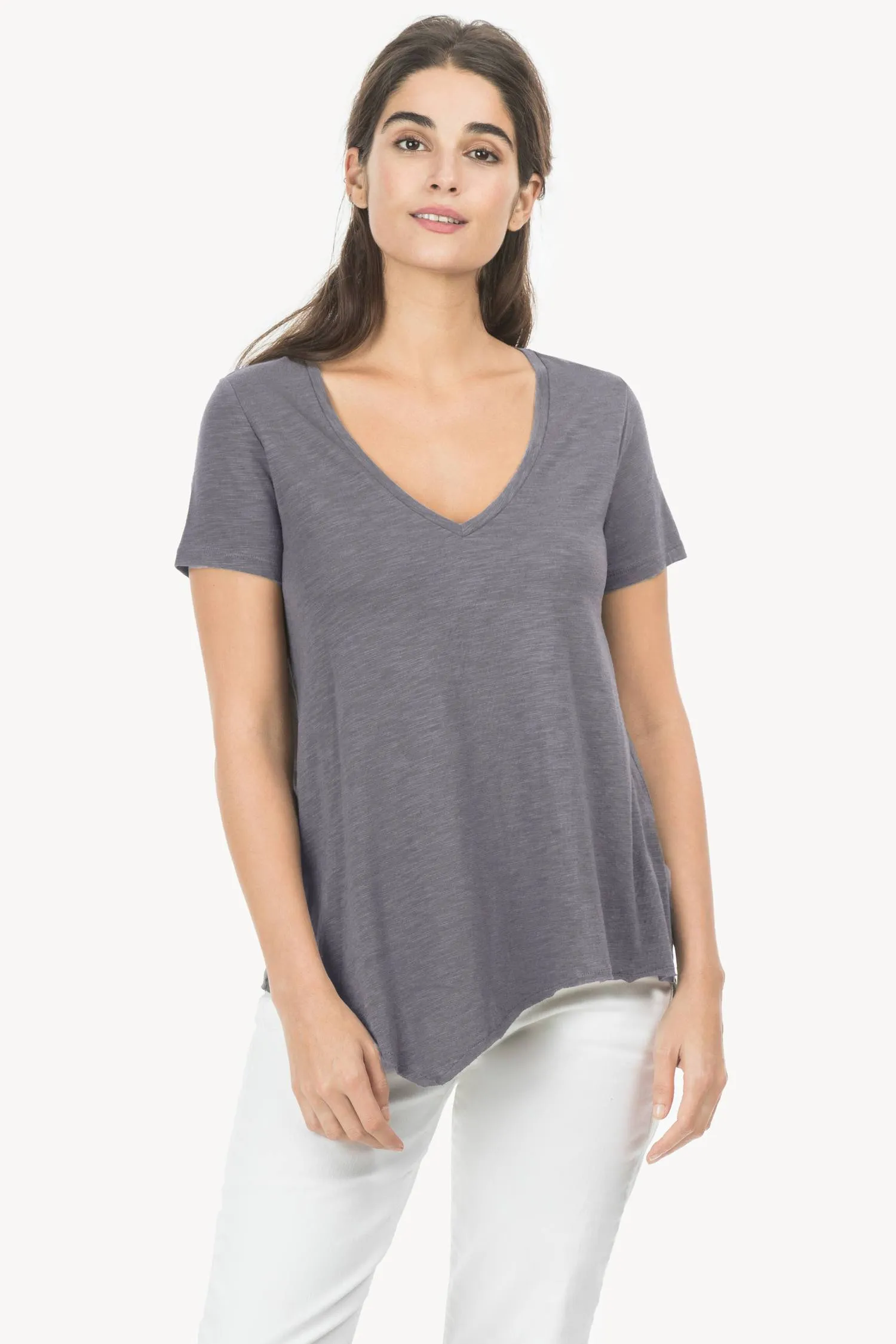 Short Sleeve V-Neck Asymmetrical Tee sold by Lilla P product image thumbnail 3