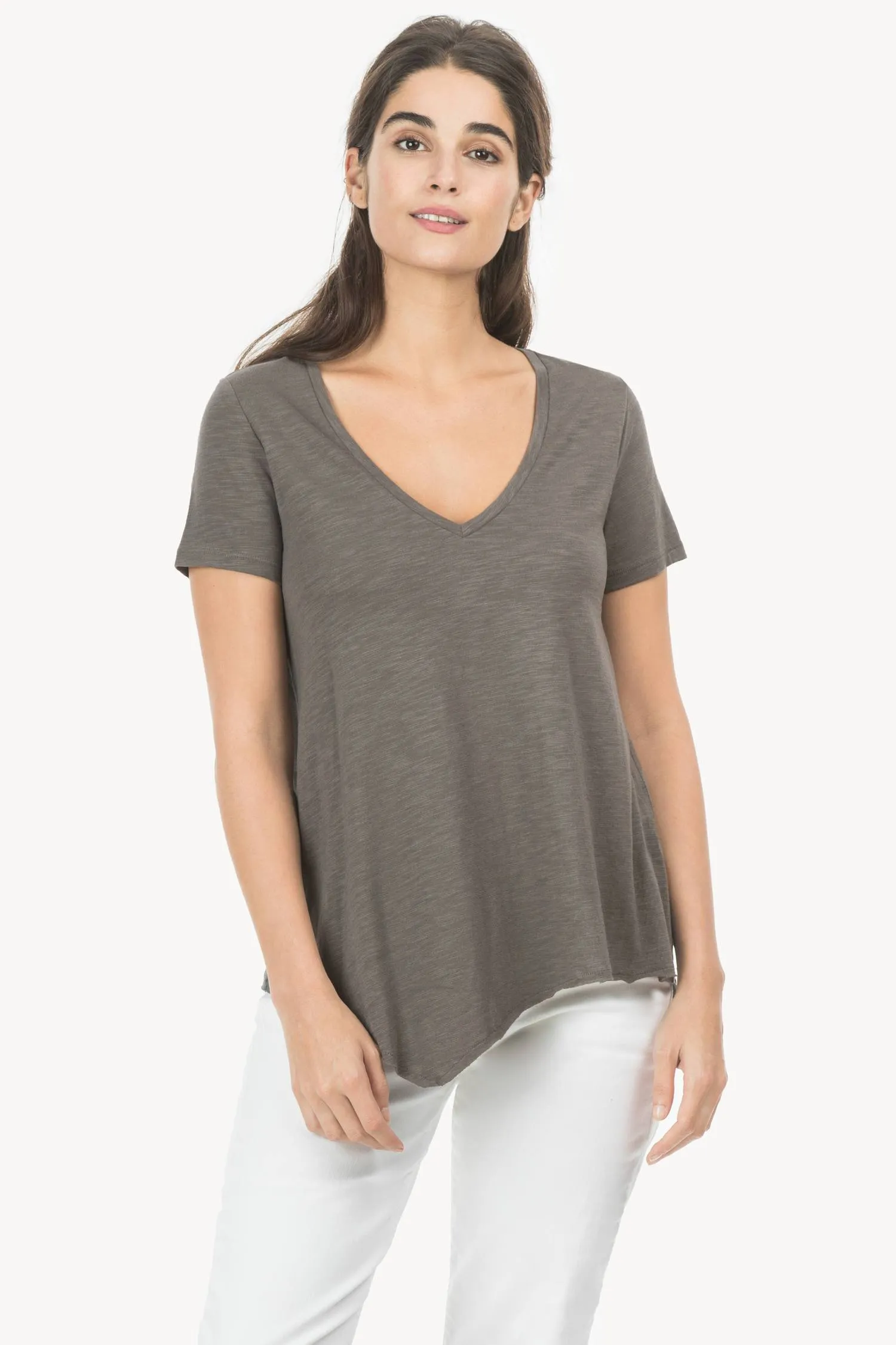 Short Sleeve V-Neck Asymmetrical Tee sold by Lilla P product image thumbnail 5