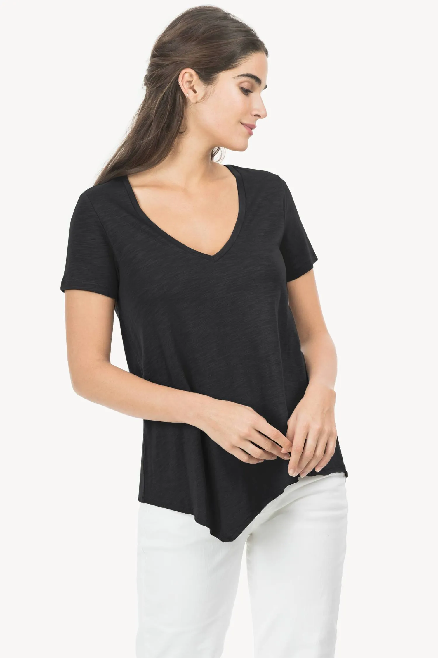 Short Sleeve V-Neck Asymmetrical Tee sold by Lilla P