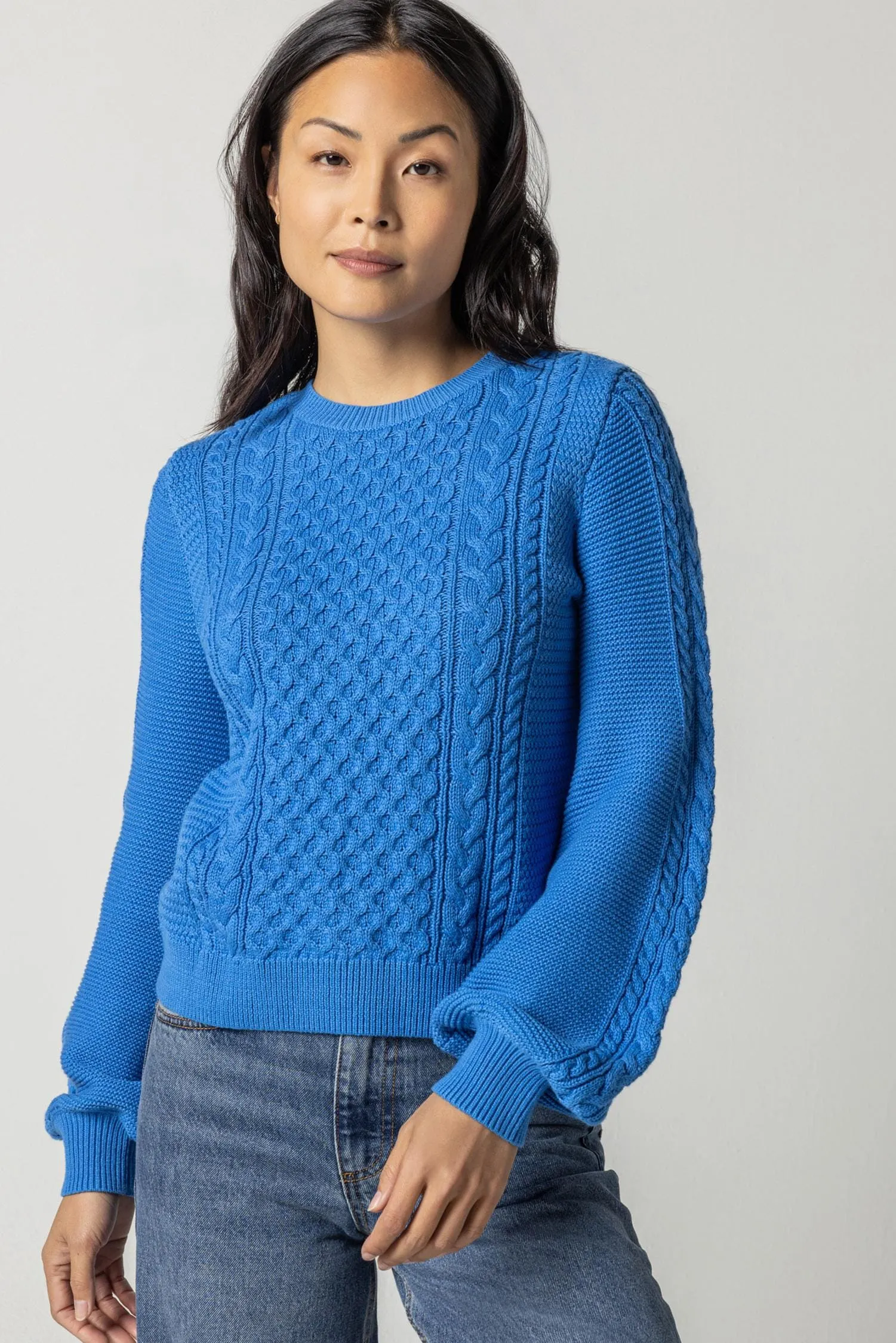 Long Sleeve Cable Crewneck Sweater sold by Lilla P product image thumbnail 4