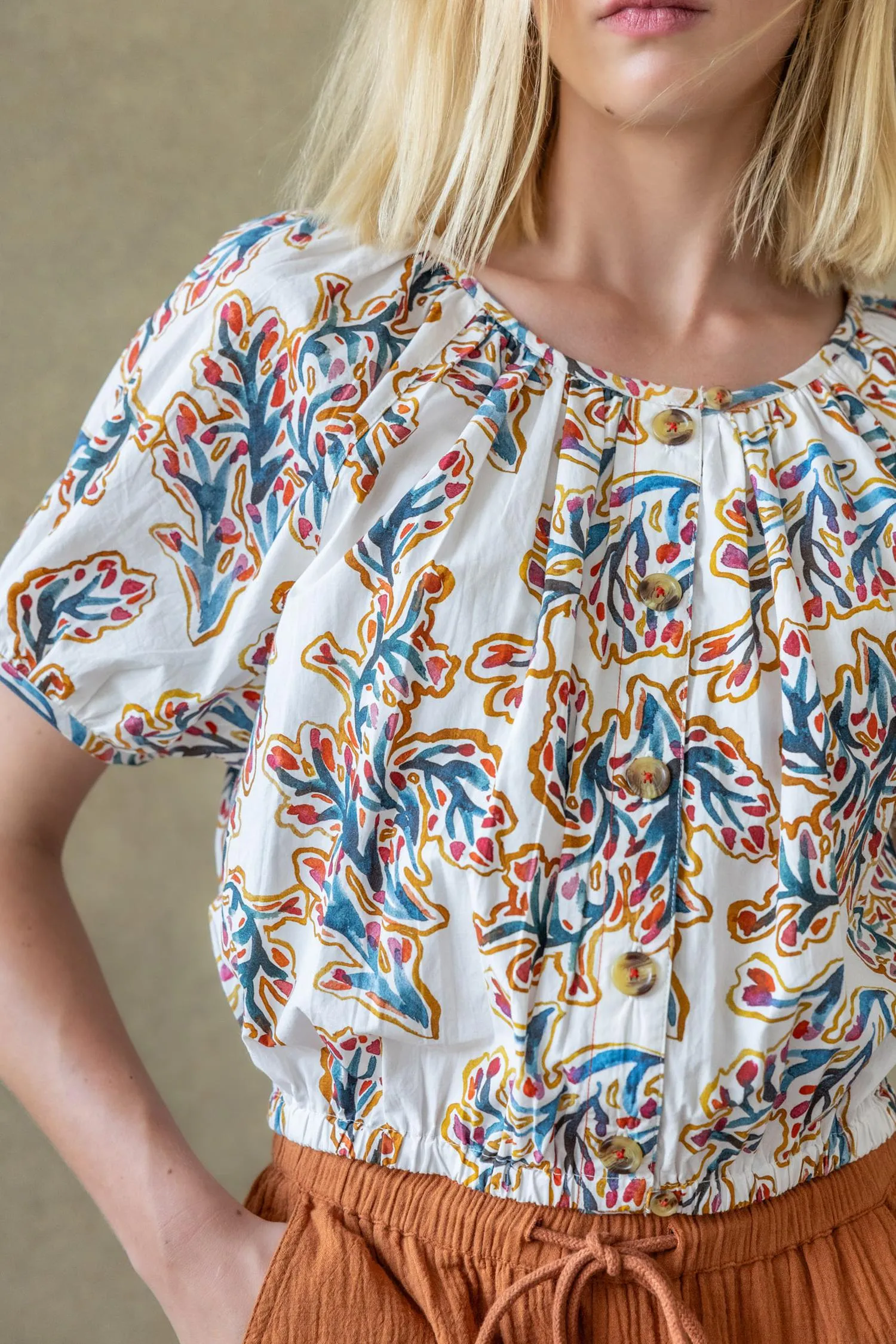 Elastic Hem Button Front Top sold by Lilla P product image thumbnail 4