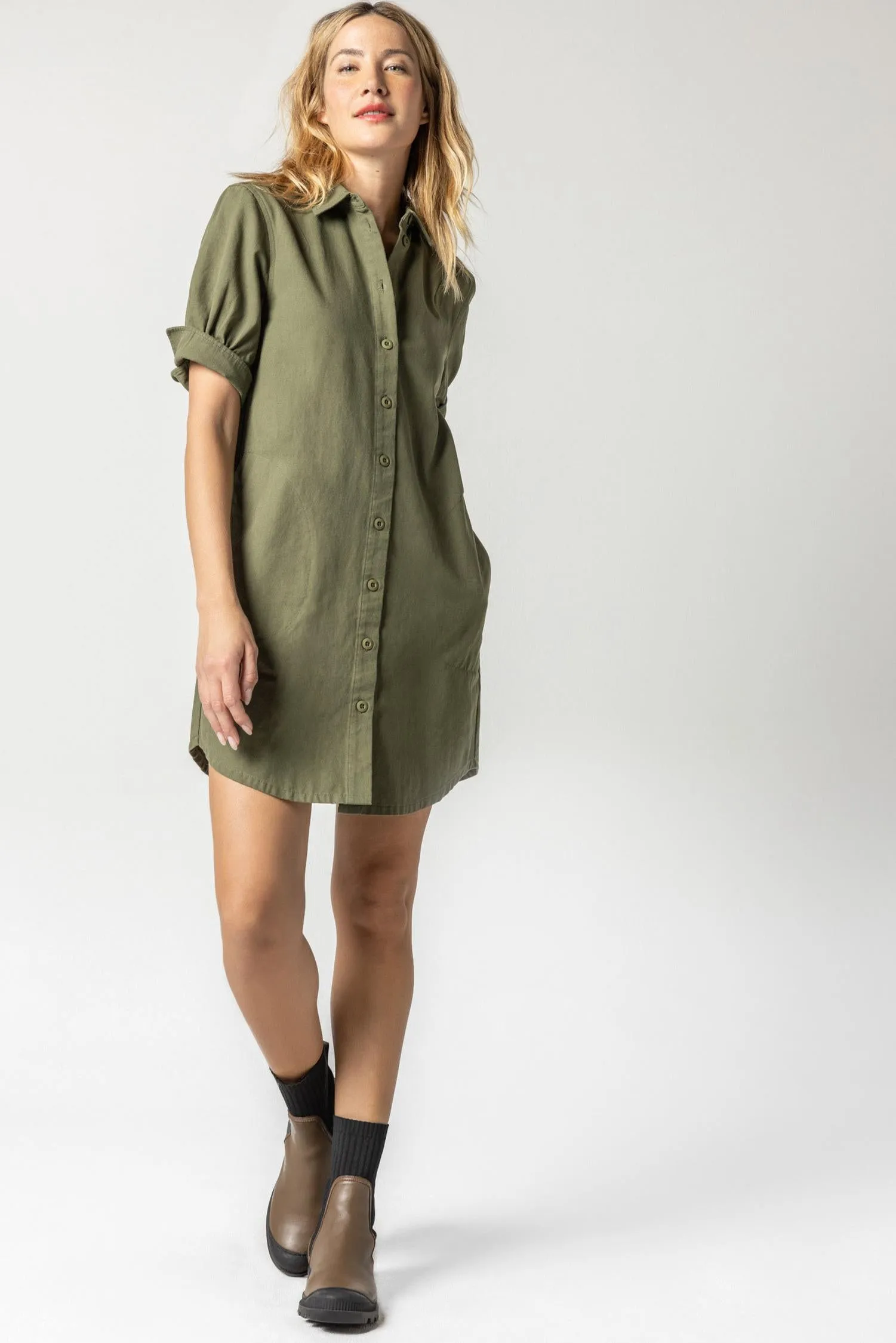Cuff Sleeve Shirt Dress sold by Lilla P product image thumbnail 4