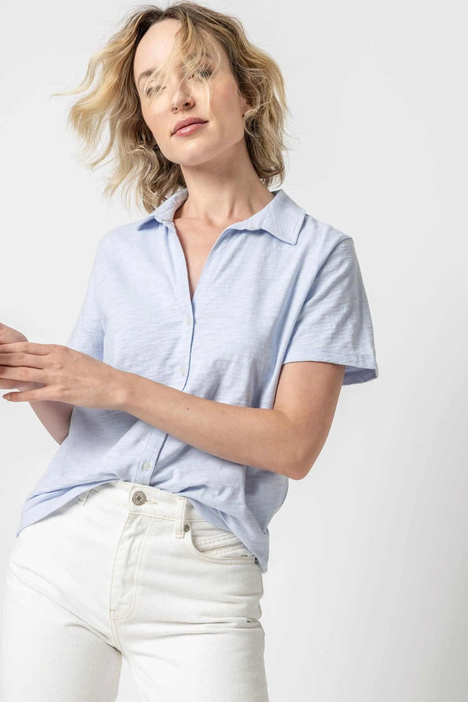 Short Sleeve Button Down Tee sold by Lilla P
