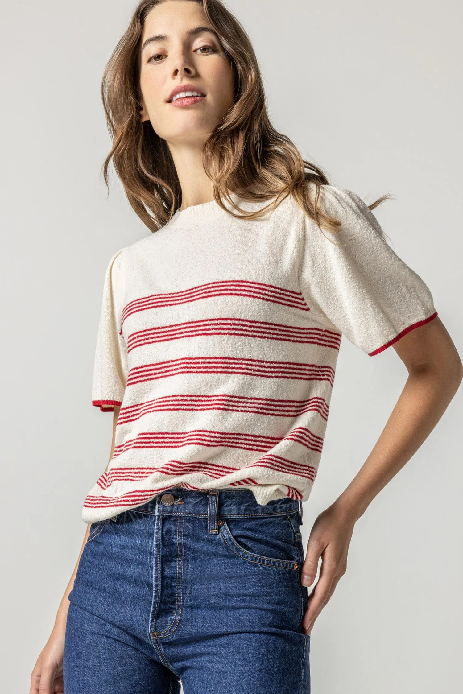 Striped Flutter Sleeve Sweater sold by Lilla P product image thumbnail 4