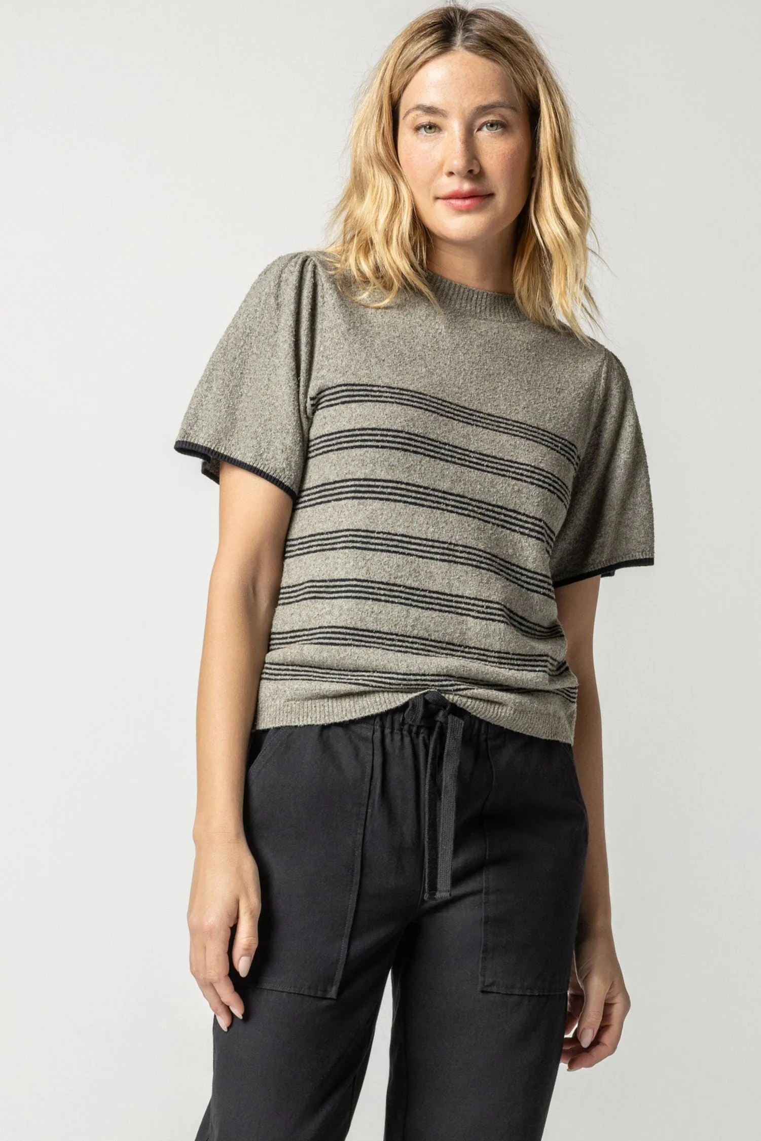 Striped Flutter Sleeve Sweater sold by Lilla P