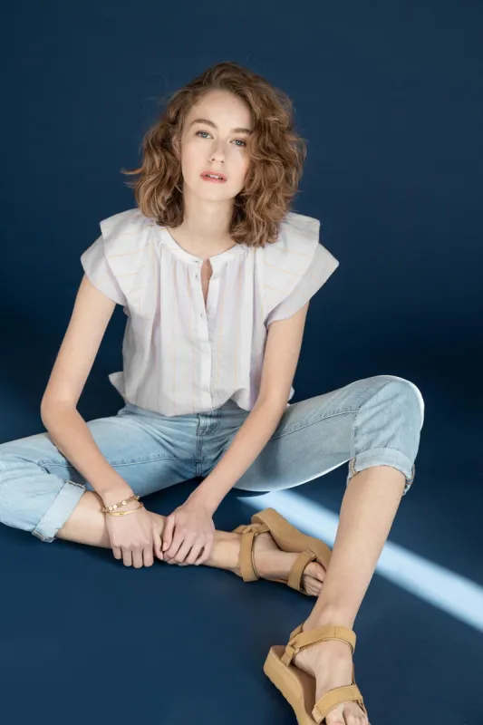 Ruffle Sleeve Button Down sold by Lilla P