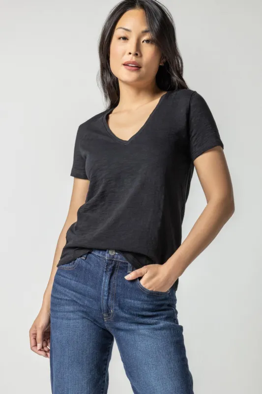 V-Neck Short Sleeve Back Seam Tee sold by Lilla P