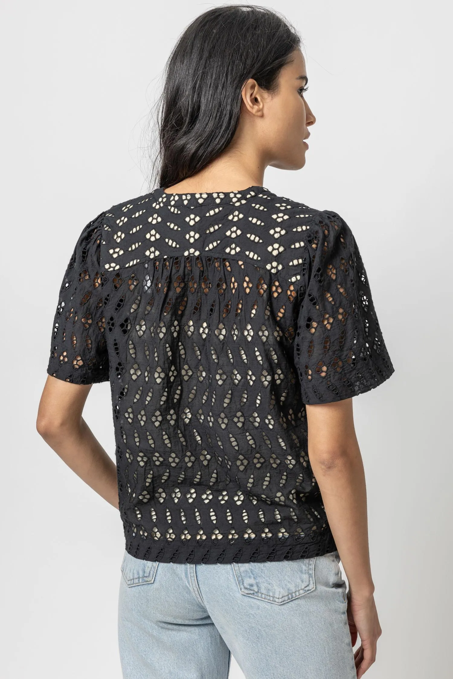 Eyelet Short Sleeve Button Down sold by Lilla P product image thumbnail 3