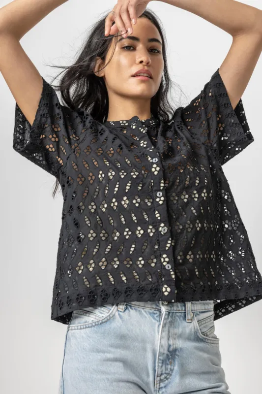 Eyelet Short Sleeve Button Down sold by Lilla P