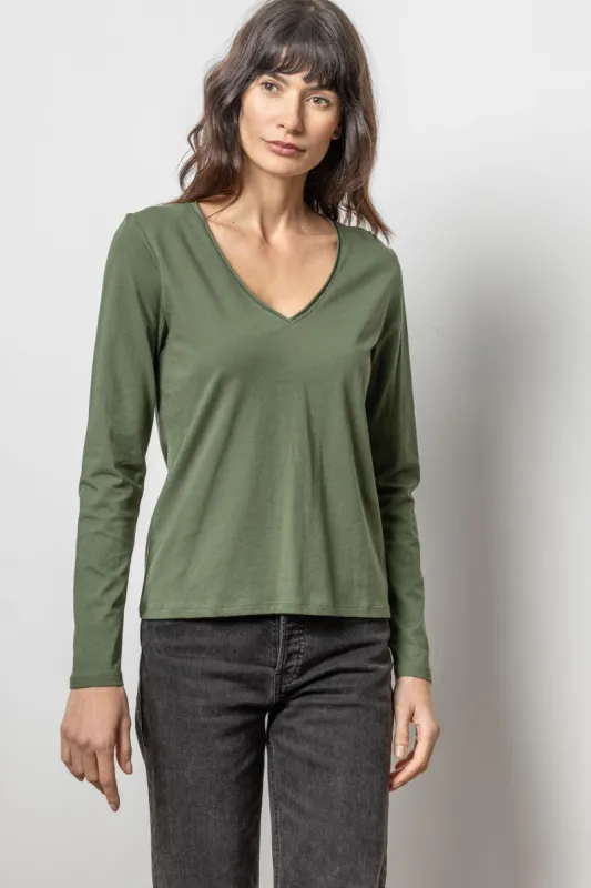 Rolled Edge V-Neck Tee sold by Lilla P
