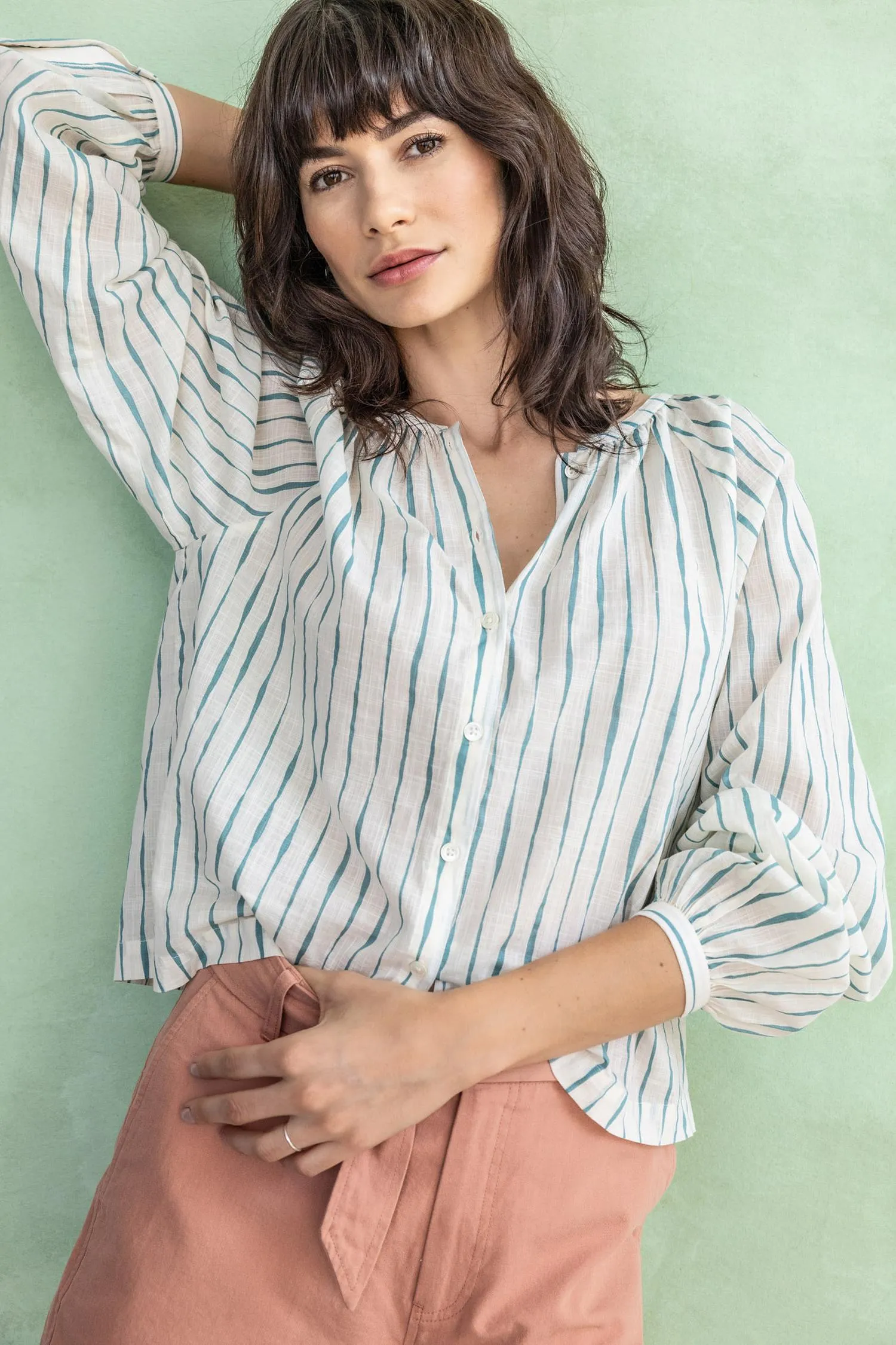 Raglan Button Down with Shirring sold by Lilla P