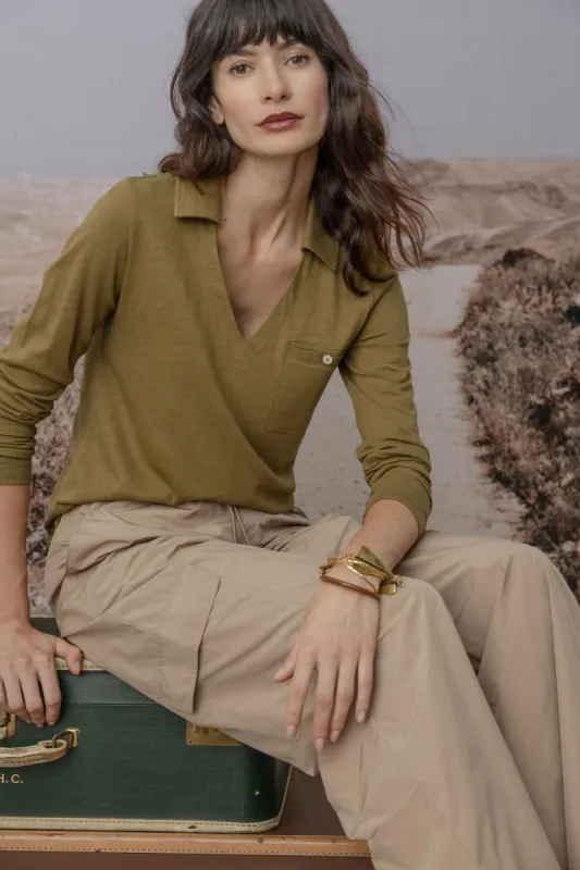 Long Sleeve Collared V-Neck sold by Lilla P