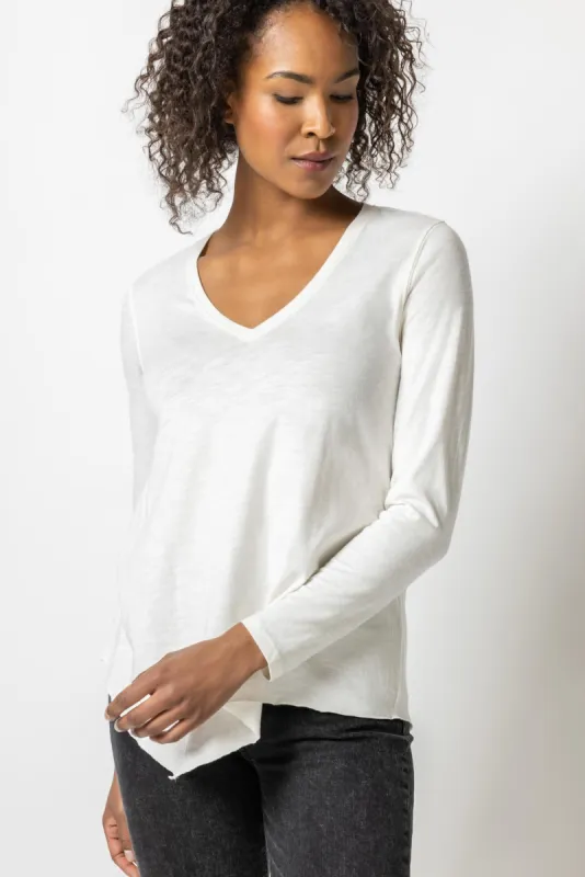 Long Sleeve Asymmetrical Hem V-Neck made by Lilla P
