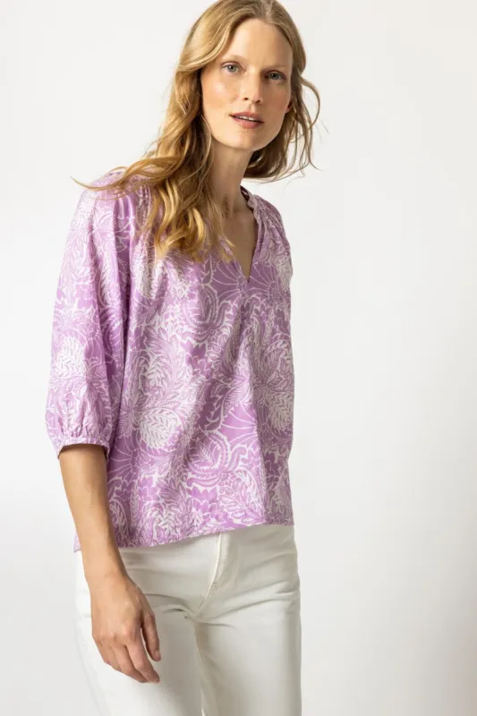 3/4 Sleeve Split Neck Top sold by Lilla P