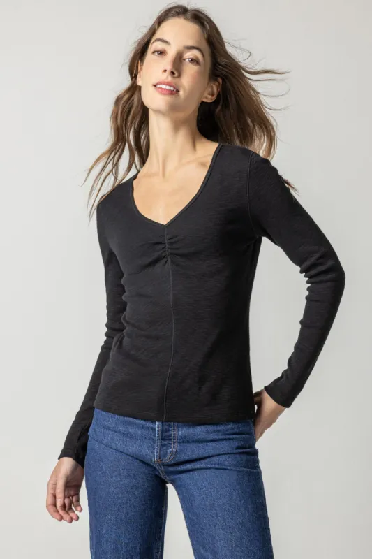 Long Sleeve Shirred V-Neck sold by Lilla P