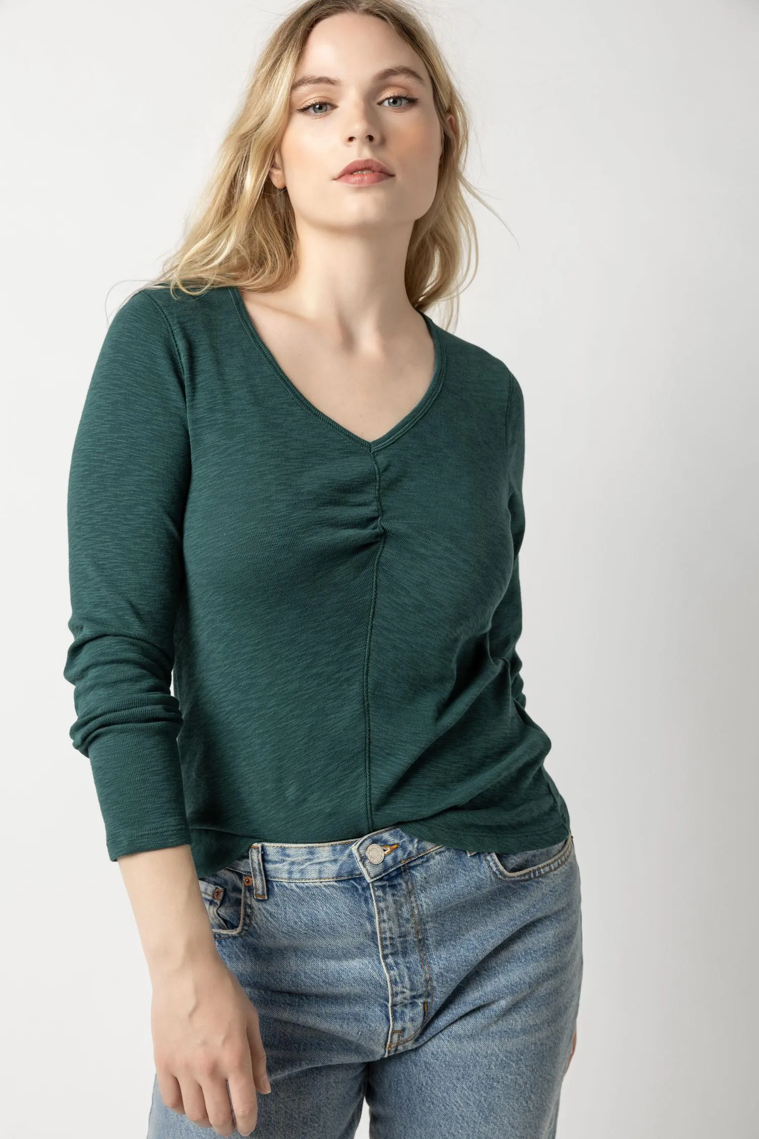 Long Sleeve Shirred V-Neck sold by Lilla P product image thumbnail 3